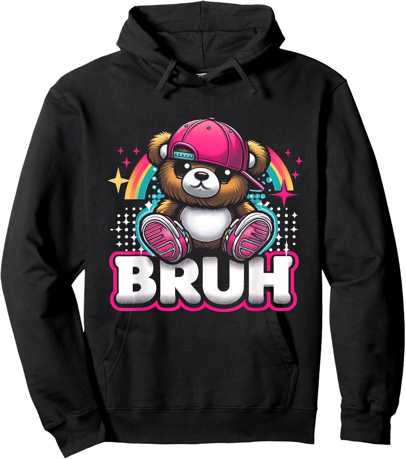 Hip Hop Teddy Bear Bruh Meme Saying Teen Humor Hoodie - Hoodie | Black