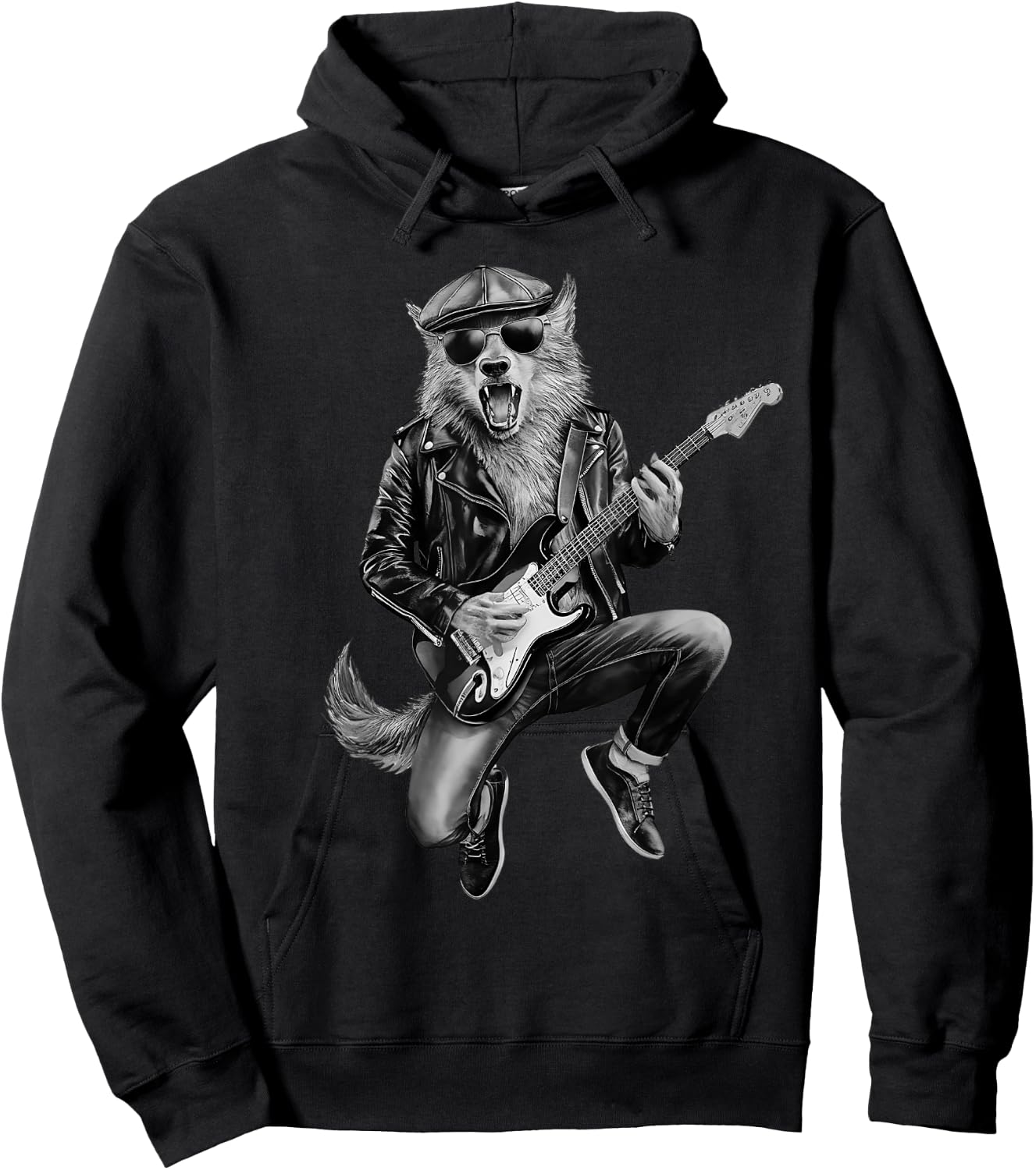 Werewolf Playing Guitar music classic Rocker Hoodie - Hoodie | Black