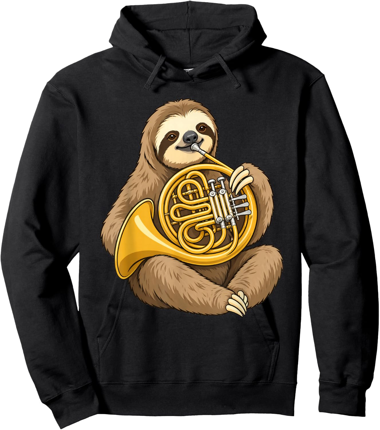 Cute Sloth Playing French Horn Musician Music Hoodie - Hoodie | Black