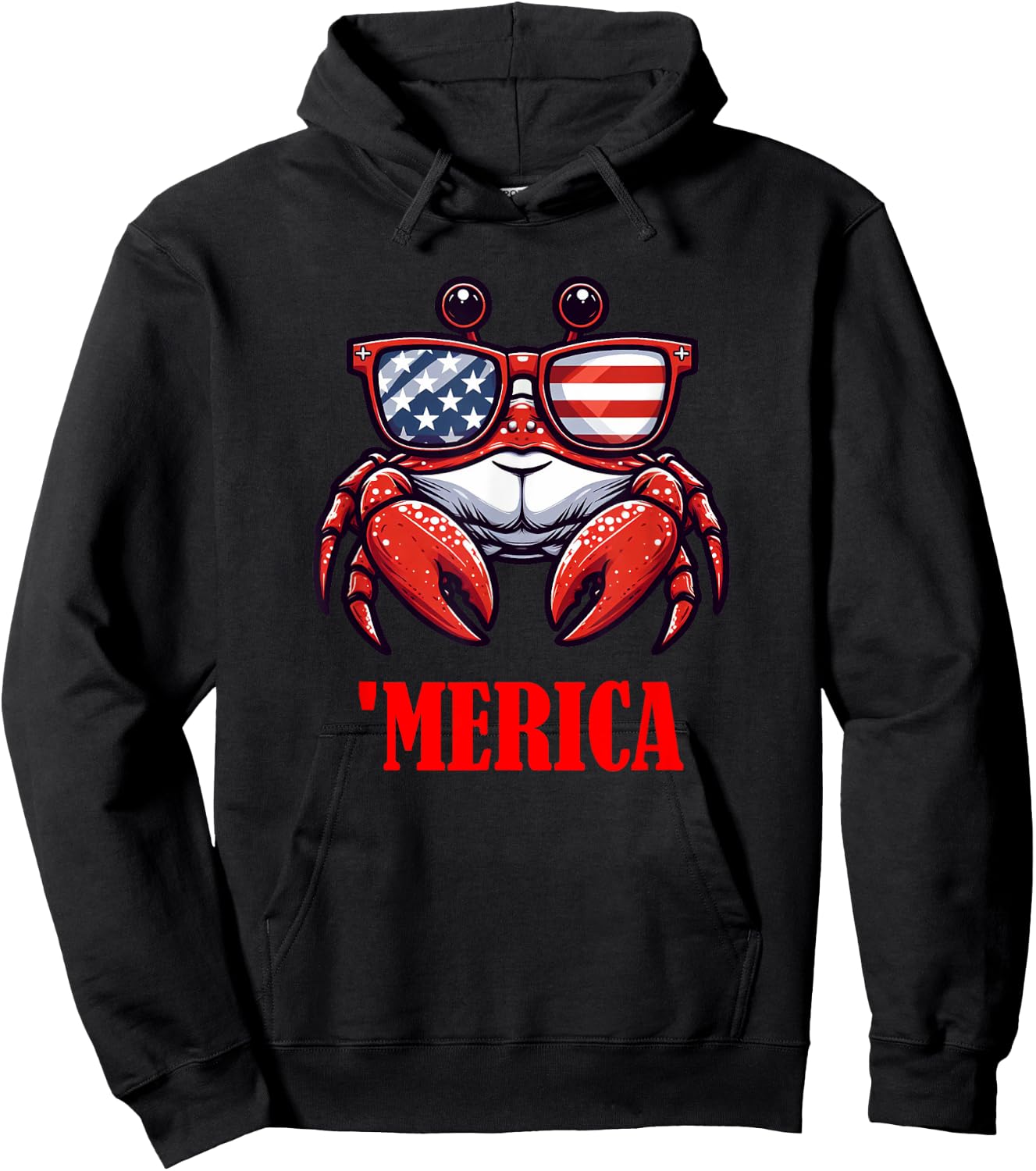 crab Merica 4th of July US Flag Patriotic Kids Men Hoodie - Hoodie | Black