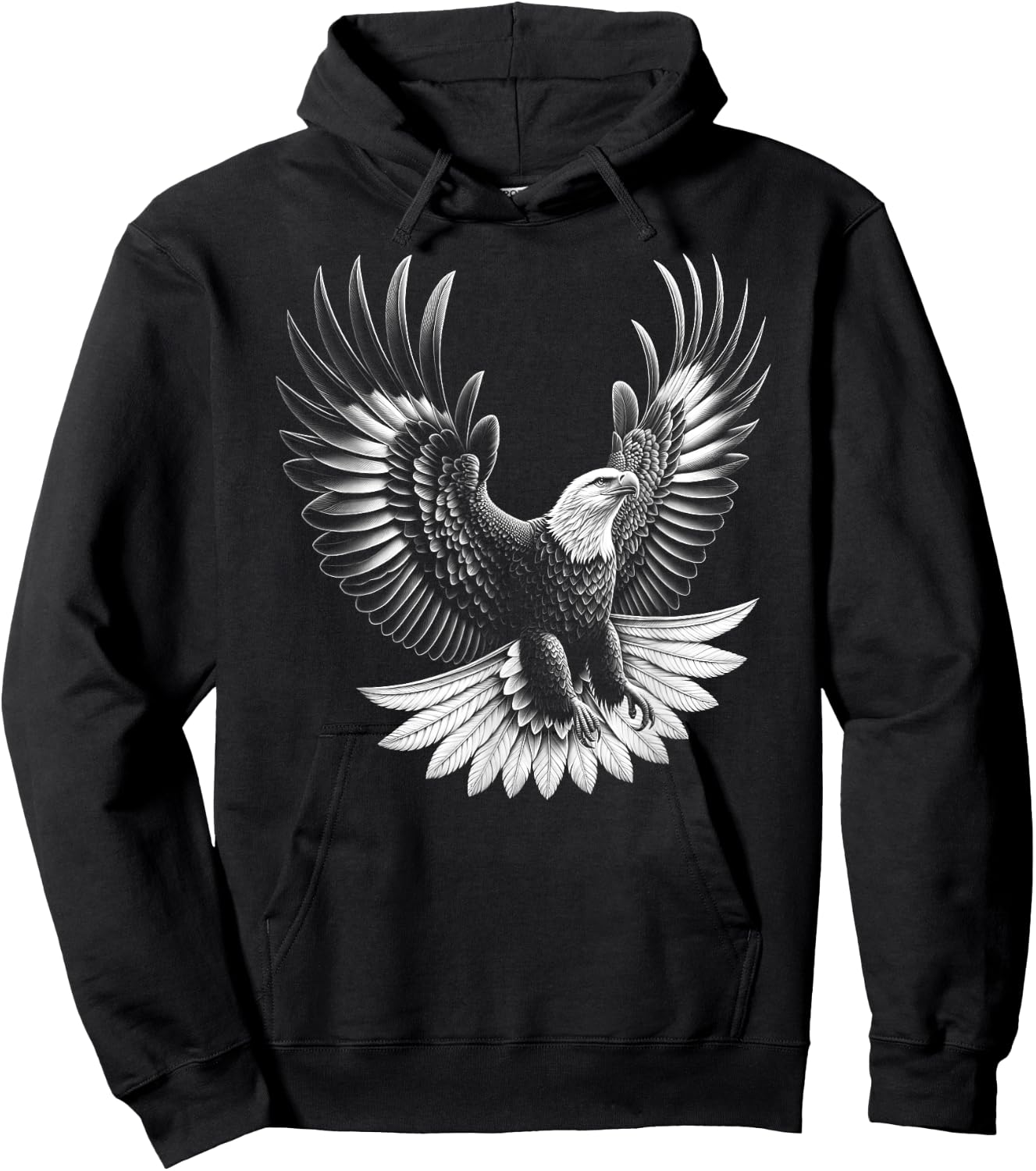 Proud Eagle with Spread Wings in Drawing Style Hoodie - Hoodie | Black