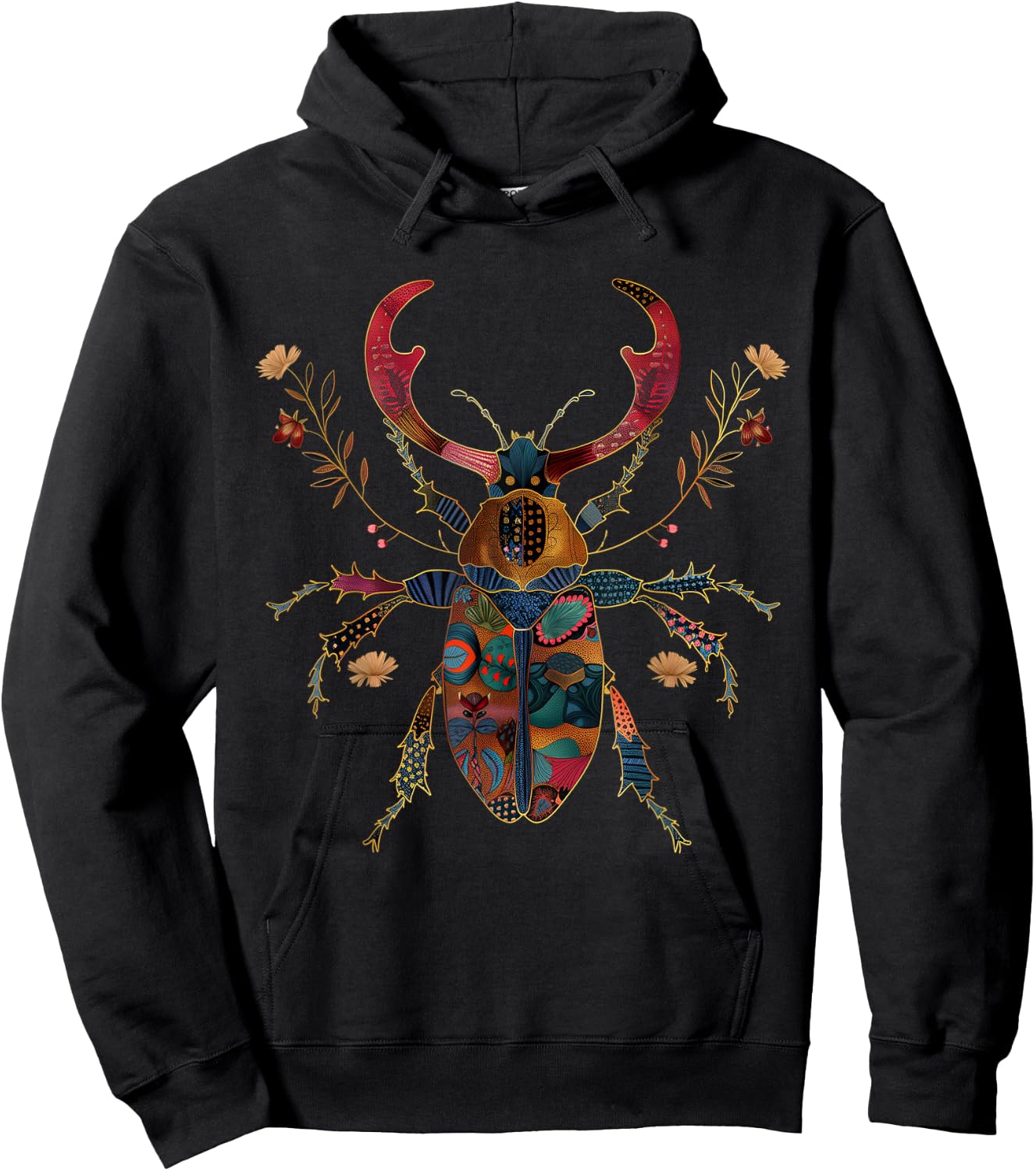 Deer Beetle Flowers Insects Beetle Tattoo Entomology Hoodie - Hoodie | Black