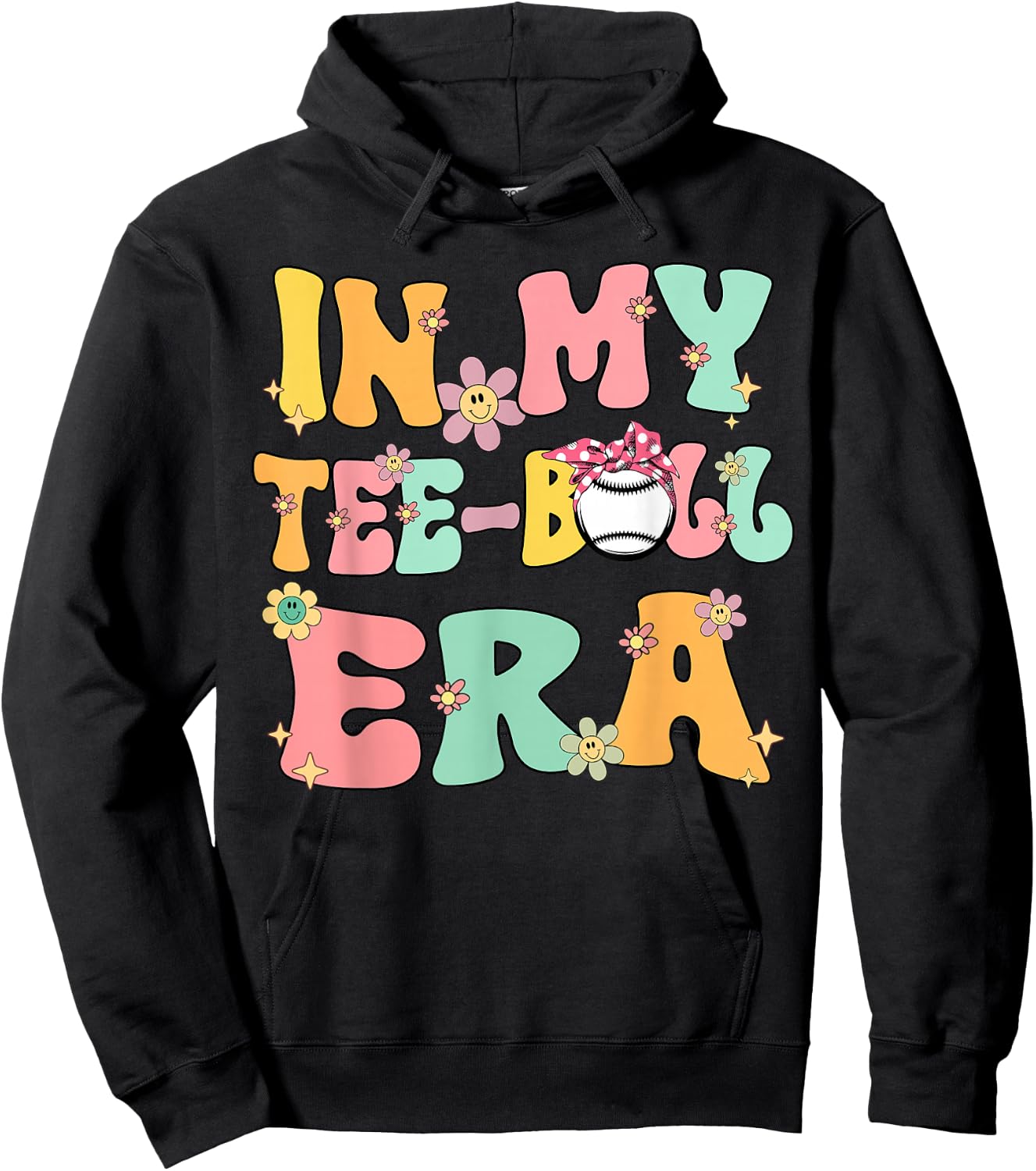 In My Teeball Era Retro Groovy T ball ball Kids Girl Boy Hoodie - Hoodie | Black