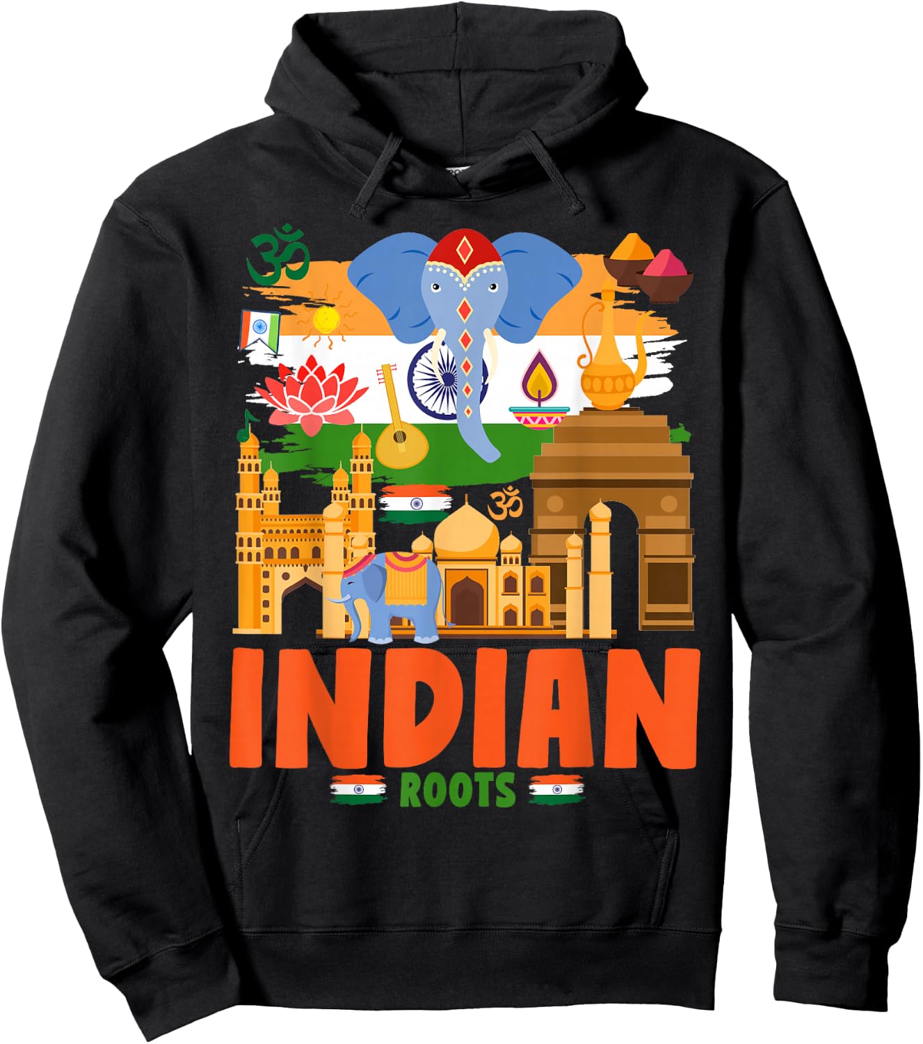 India Flag Outfit Idea for Kids & Elephant Indian Roots Hoodie - Hoodie | Black