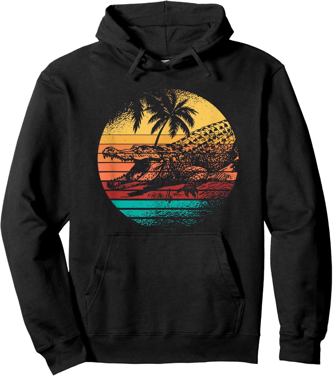 Retro Crocodile Alligator Vintage Gator Distressed Sunset Hoodie - Hoodie | Black