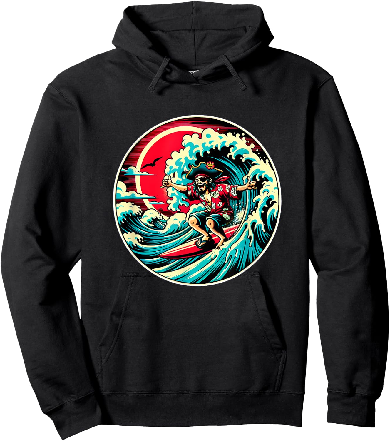 Great Wave Kanagawa Pirate Surfing Hoodie - Hoodie | Black
