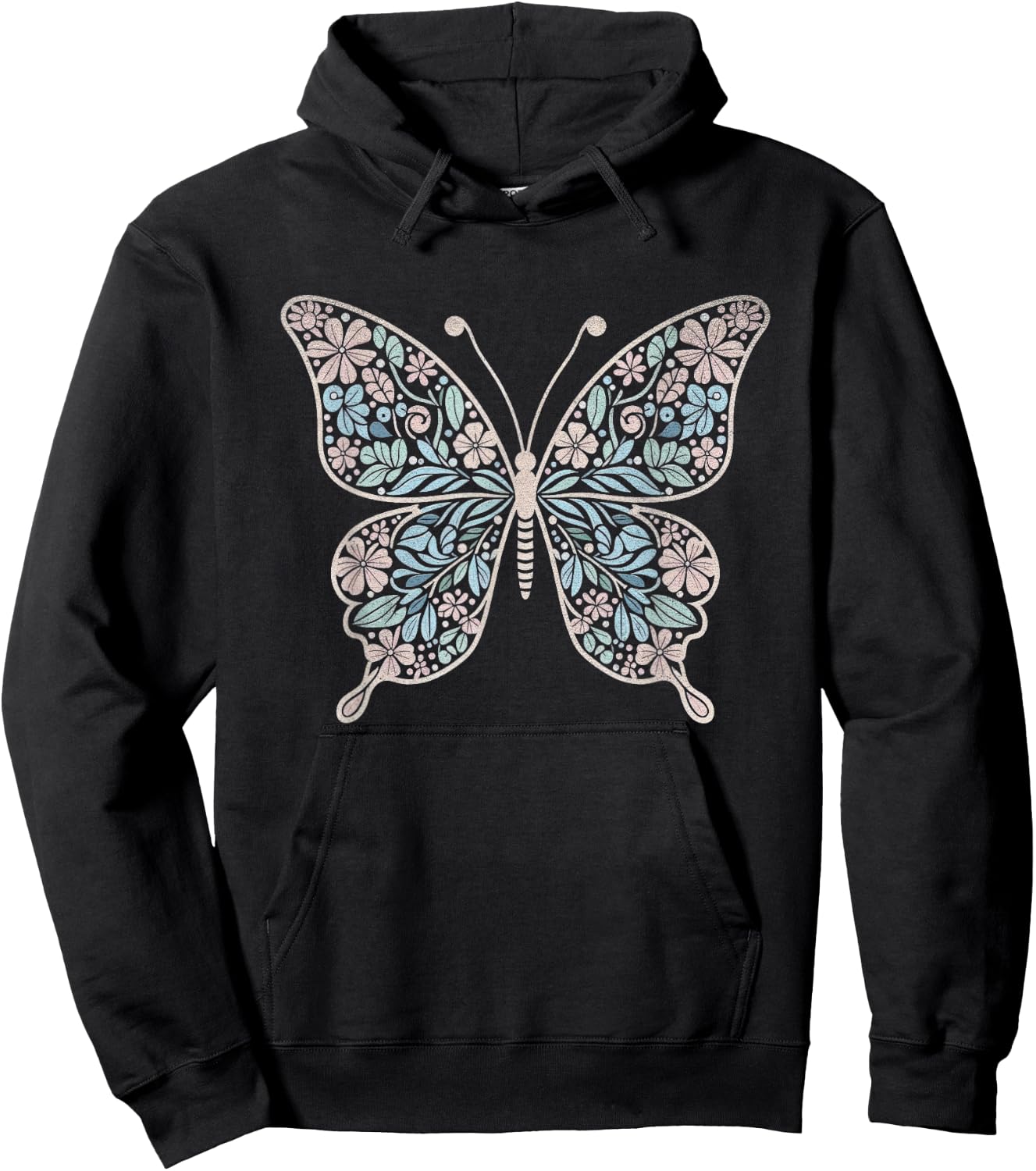 Flower Butterfly with Floral Graphic and Girls Hoodie - Hoodie | Black