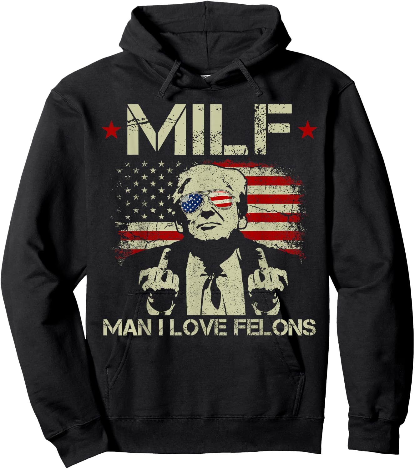 Funny M.I.L.F Man I Love Felons Gun American Flag Hoodie - Hoodie | Black