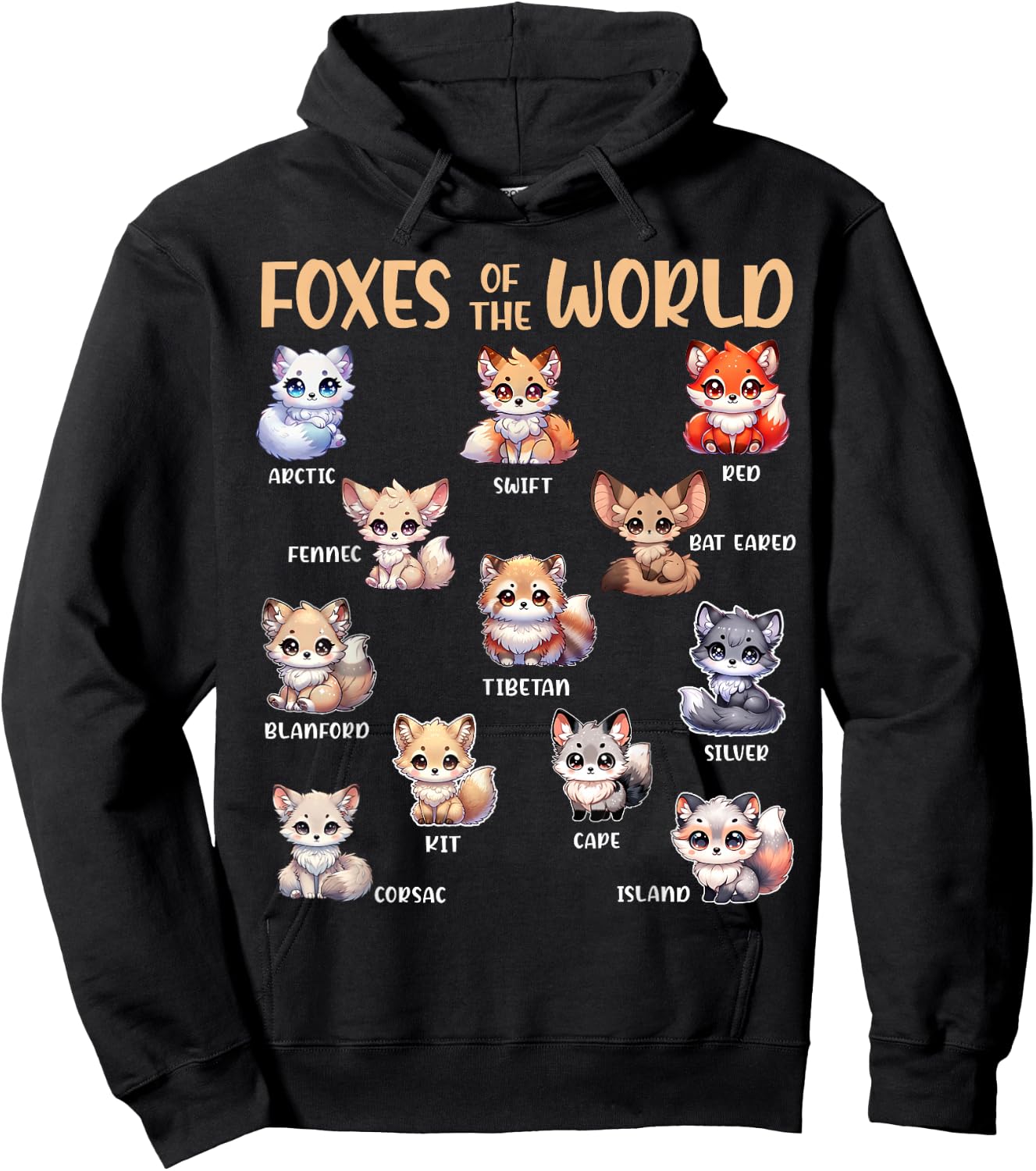 Foxes Of The World Funny Fox Animals Educational Kawaii Fox Hoodie - Hoodie | Black