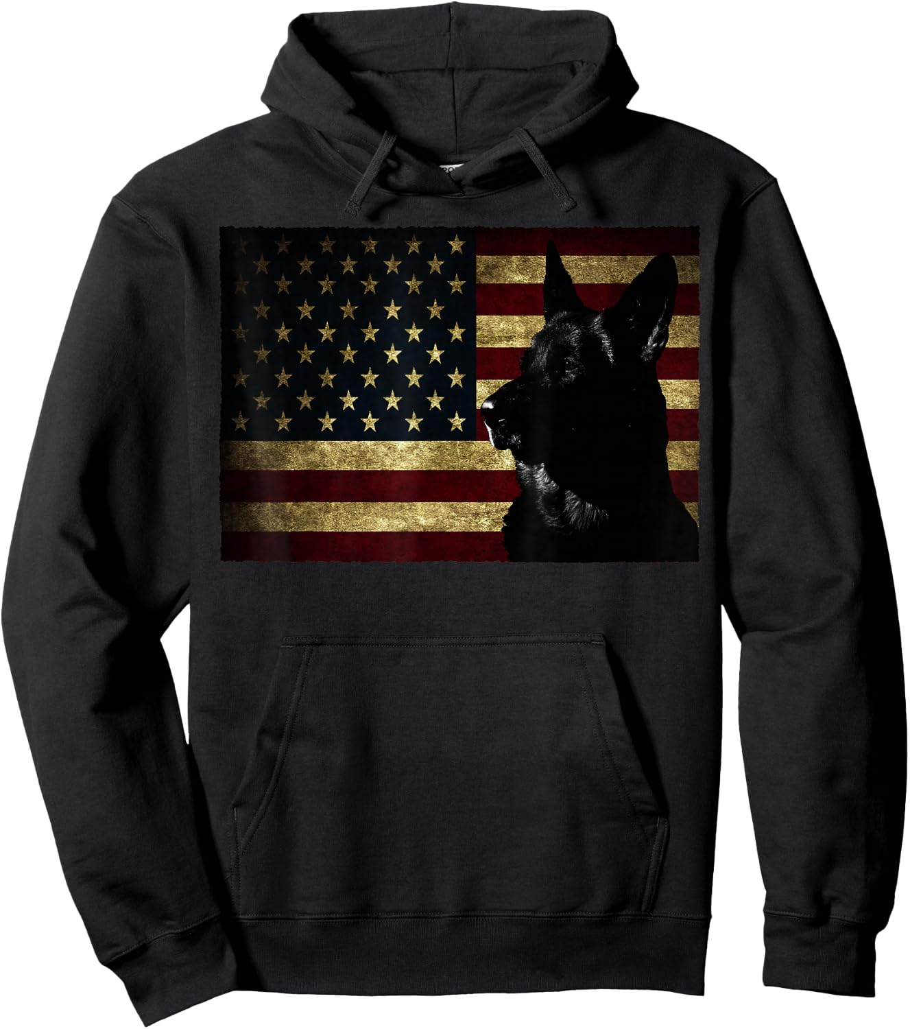 Black German Shepherd American Flag 4th July GSD Dog Hoodie - Hoodie | Black