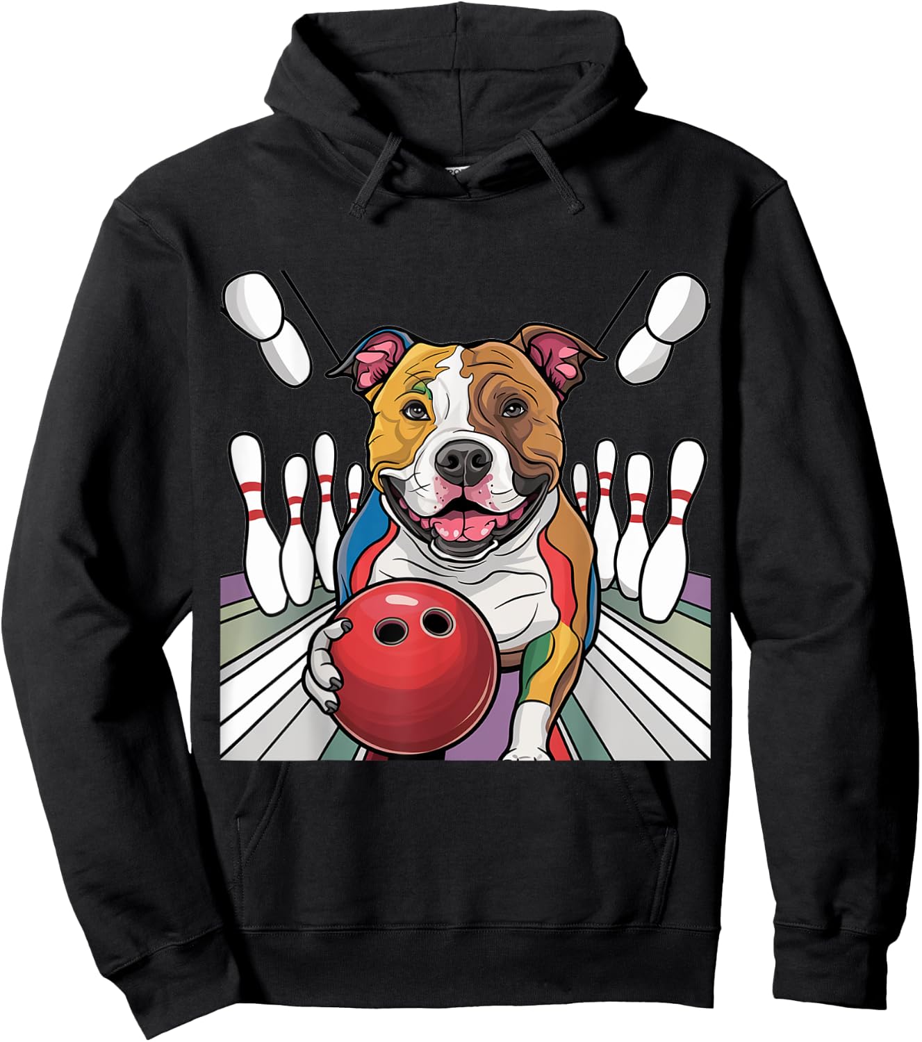 Smilefuntees Funny Pitbull Dog Bowling Sports Cartoon Women Kids Hoodie - Hoodie | Black