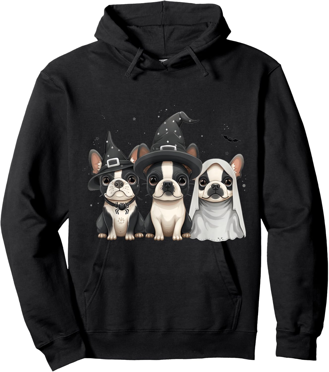 Cute Halloween Boston Terrier Dogs Witch Hat Ghost Dog Women Kids Hoodie - Hoodie | Black