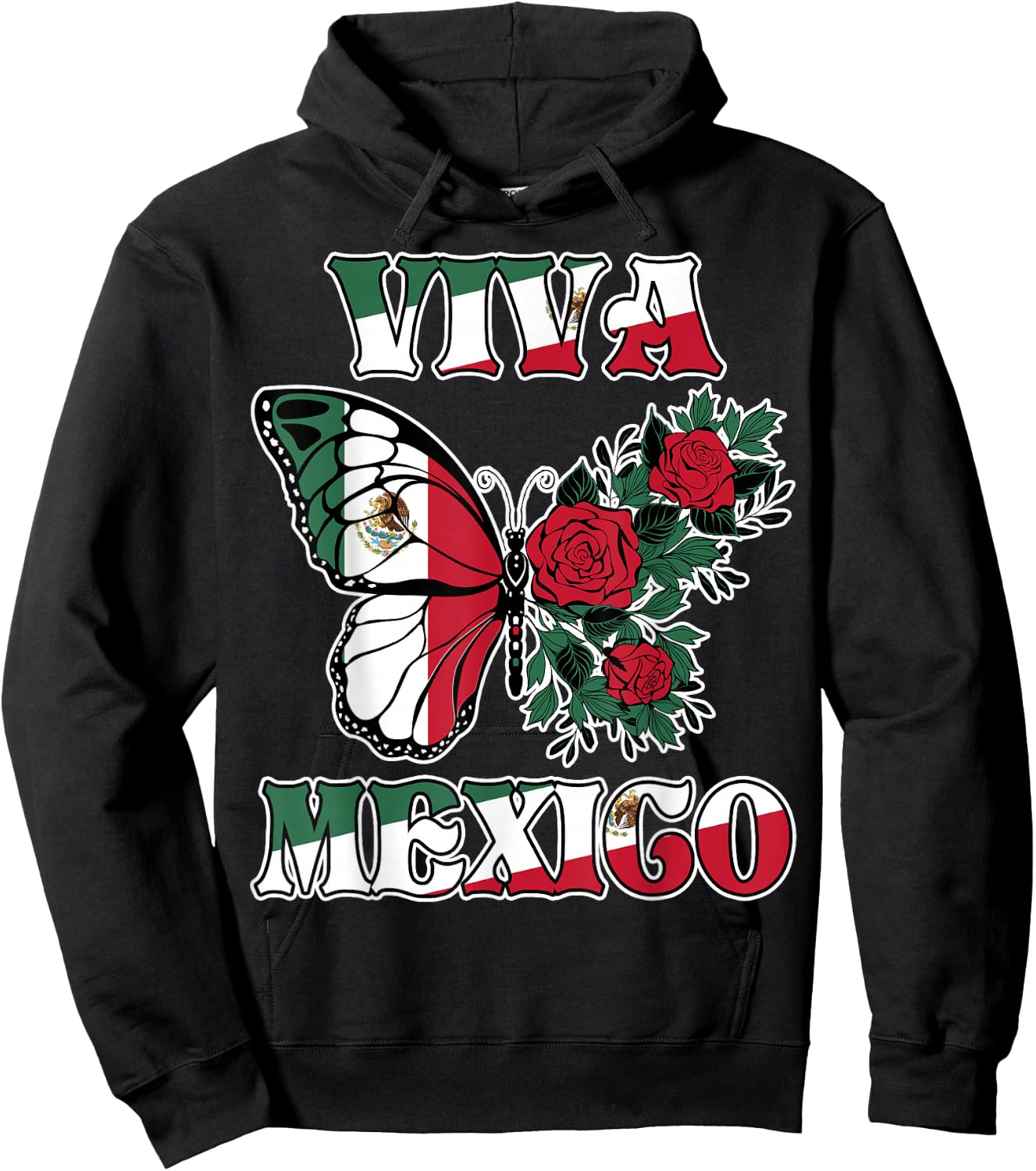Mexican Independence Day Viva Mexico Butterfly Girls Women Hoodie - Hoodie | Black