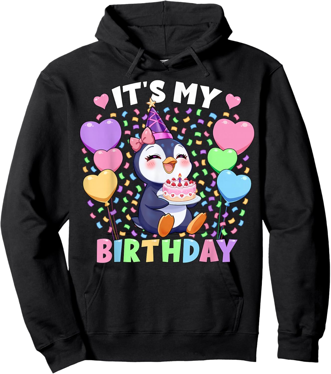 Girls Penguin Birthday Shirt | It's My Birthday Penguin Hoodie - Hoodie | Black