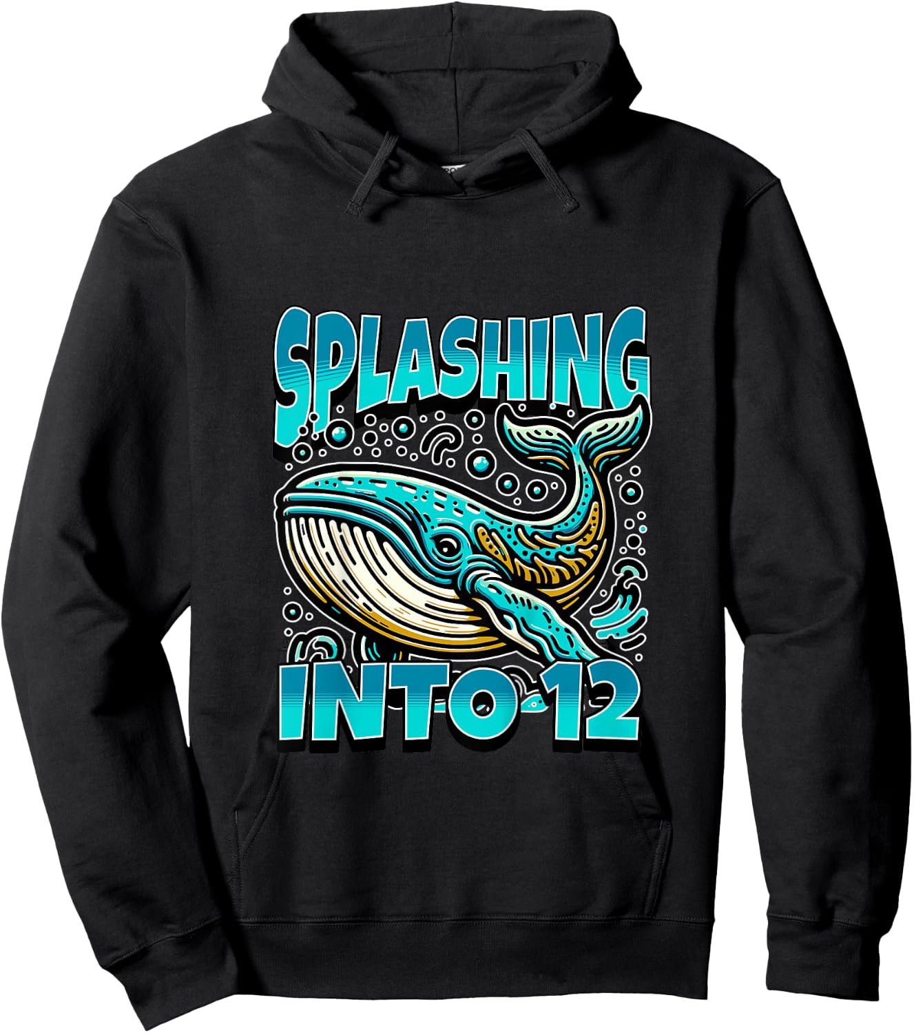 Kids Whale Splashing Into 12 Year Old 12th Birthday Boy Hoodie - Hoodie | Black