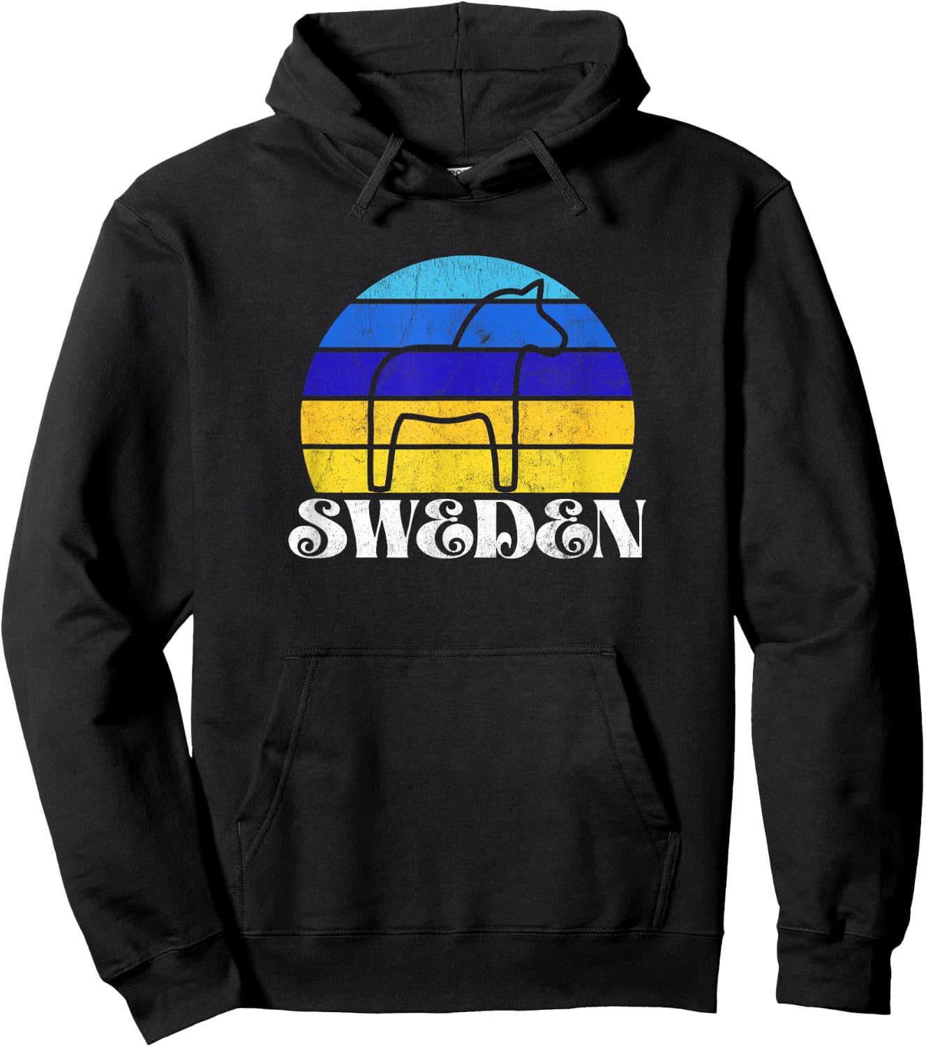 Retro Vintage Dalahäst (Dala Horse in Swedish) Sweden Hoodie - Hoodie | Black