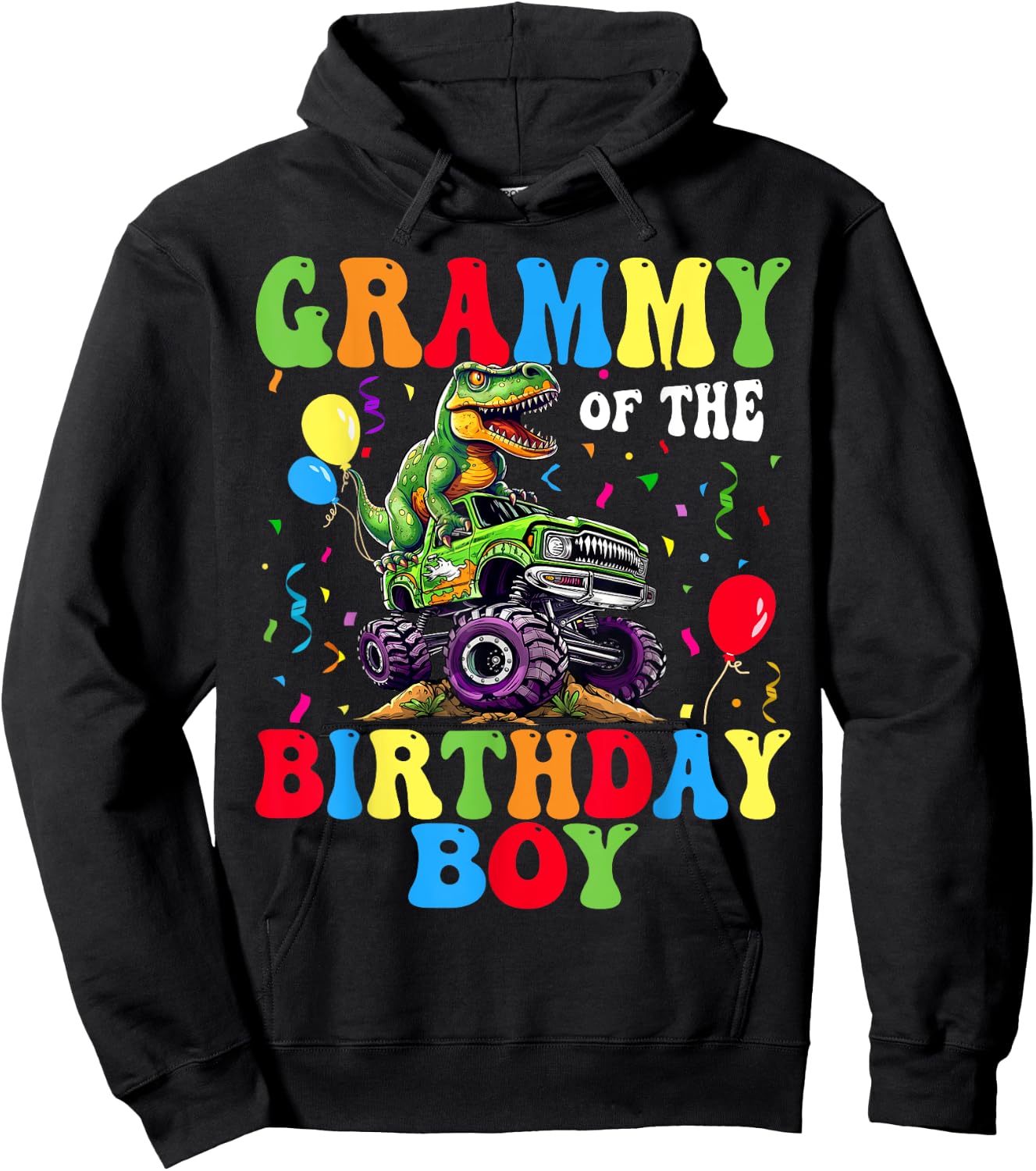 Grammy Of The Birthday Boy Dinosaur Monster Truck Hoodie - Hoodie | Black