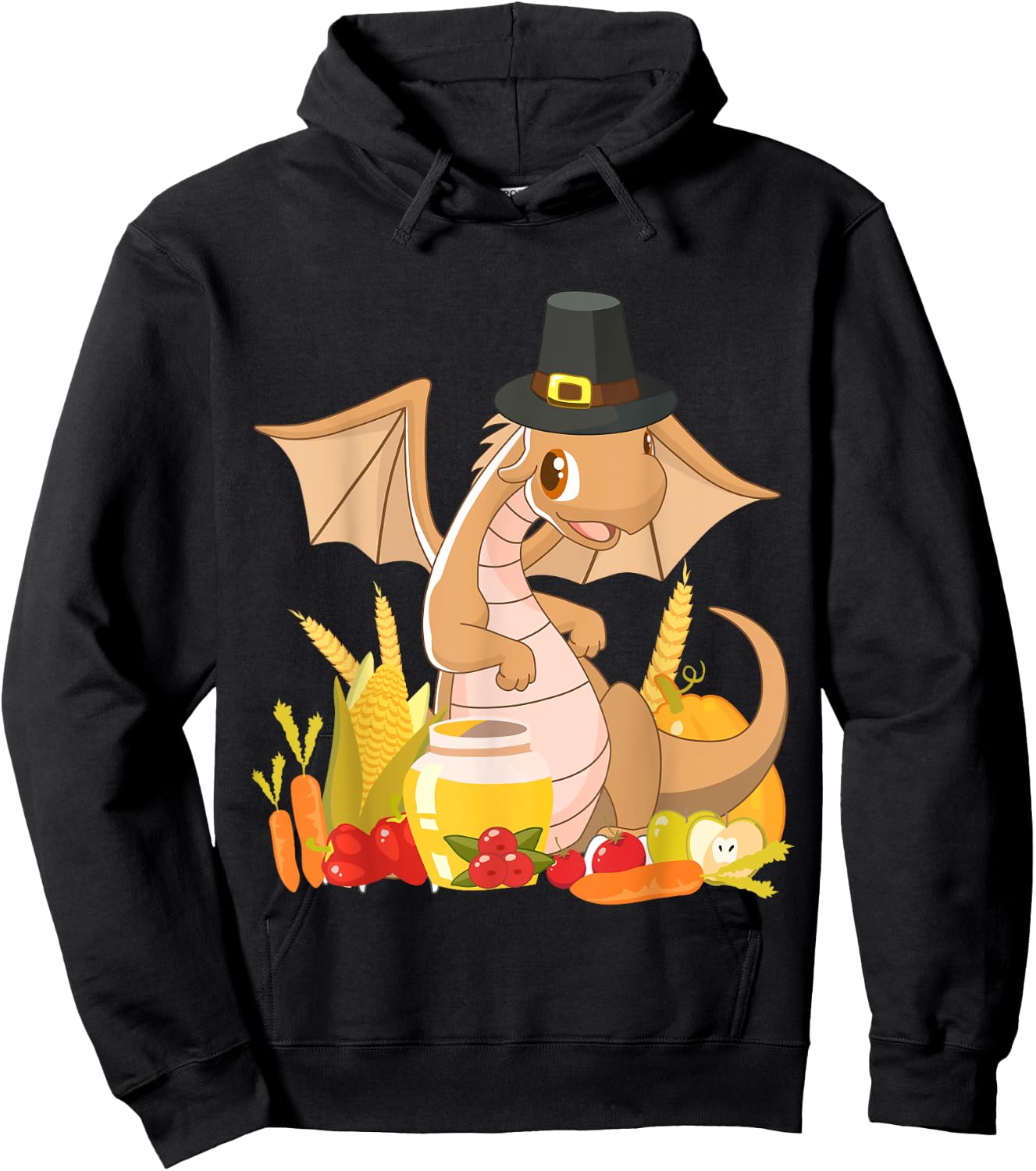Cute Dragon Pilgrim - Happy Thanksgiving Holiday Autumn Hoodie - Hoodie | Black