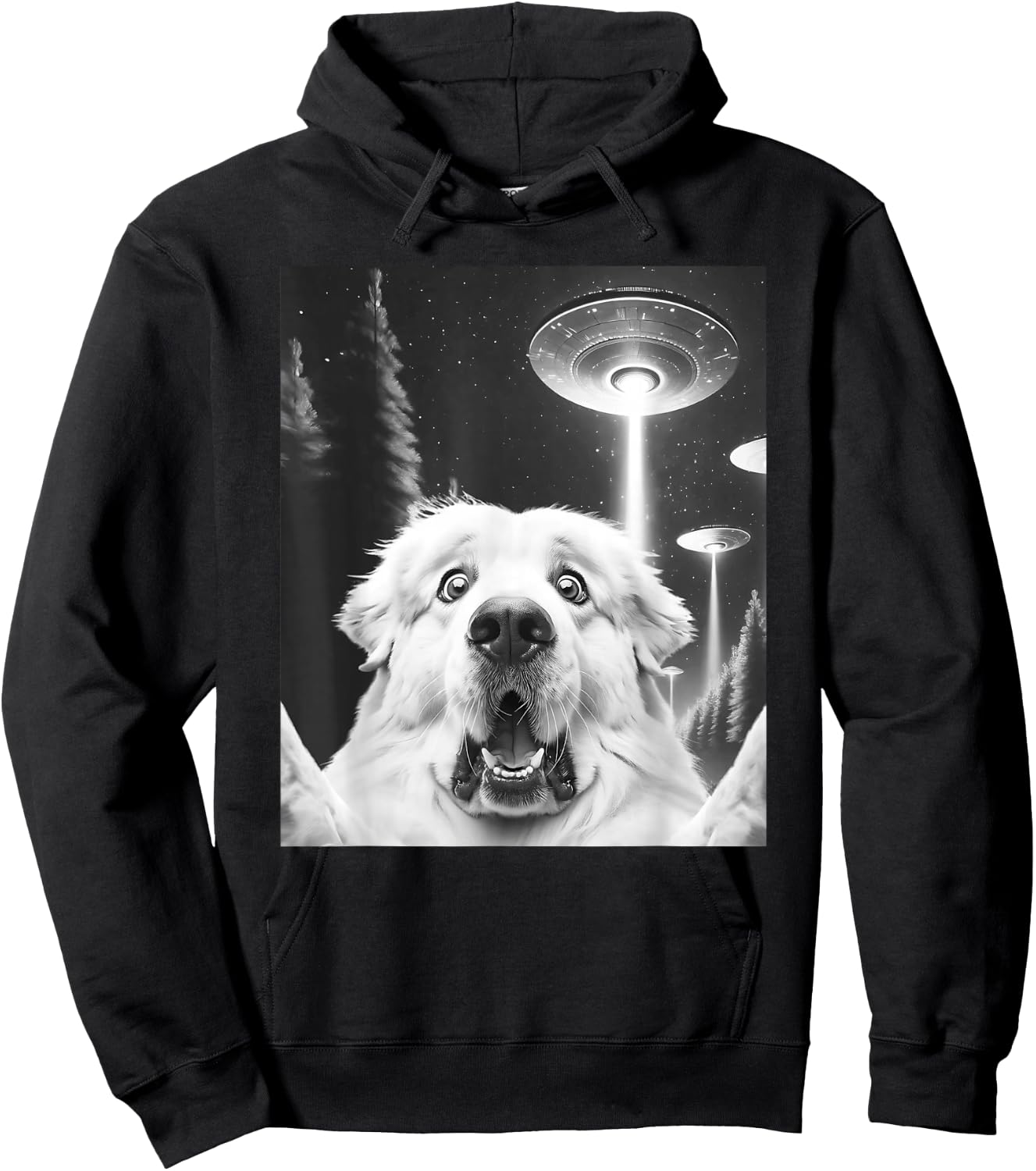 Funny Great Pyrenees Alien UFO Taking a Selfie Dog Mom Dad Hoodie - Hoodie | Black