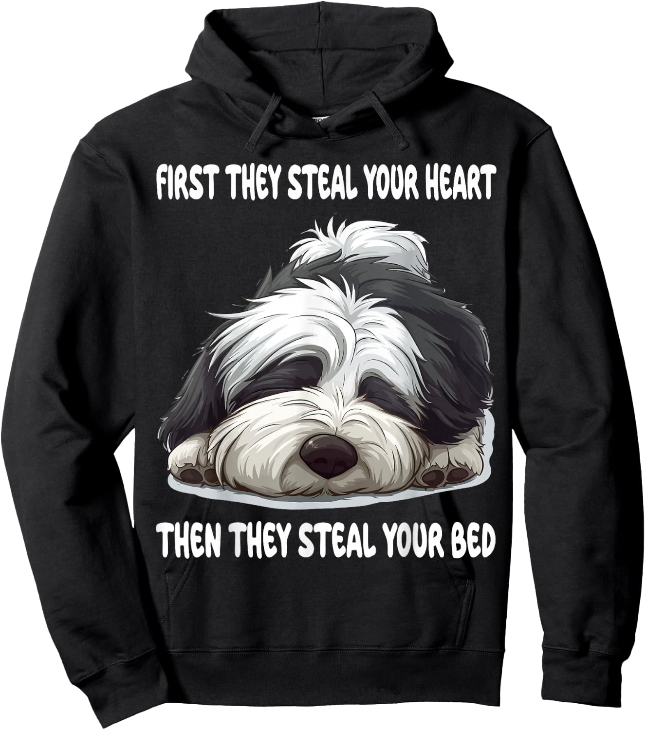 Old English Sheepdog Sleeping Pajamas Nightgown Hoodie - Hoodie | Black