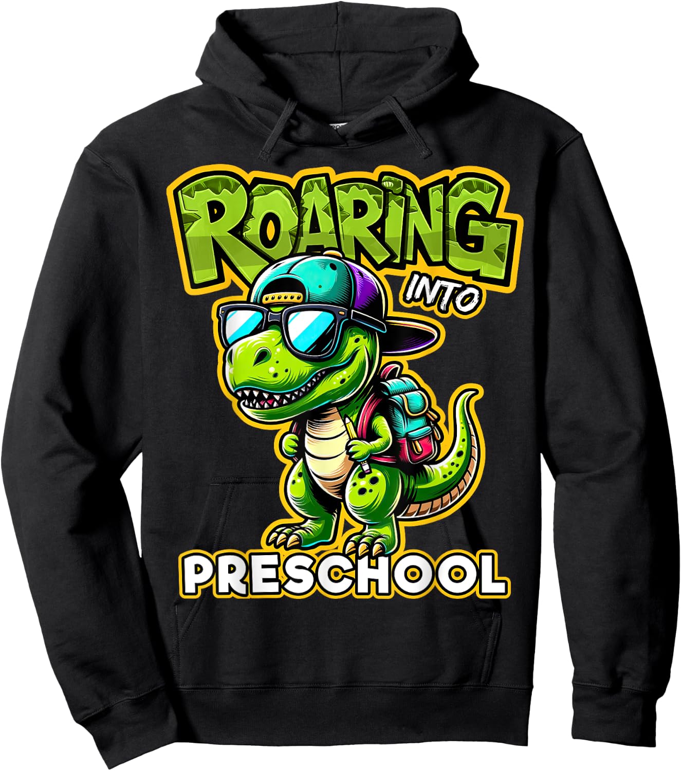 Back to School Preschool Dinosaur First Day of School Boy Hoodie - Hoodie | Black