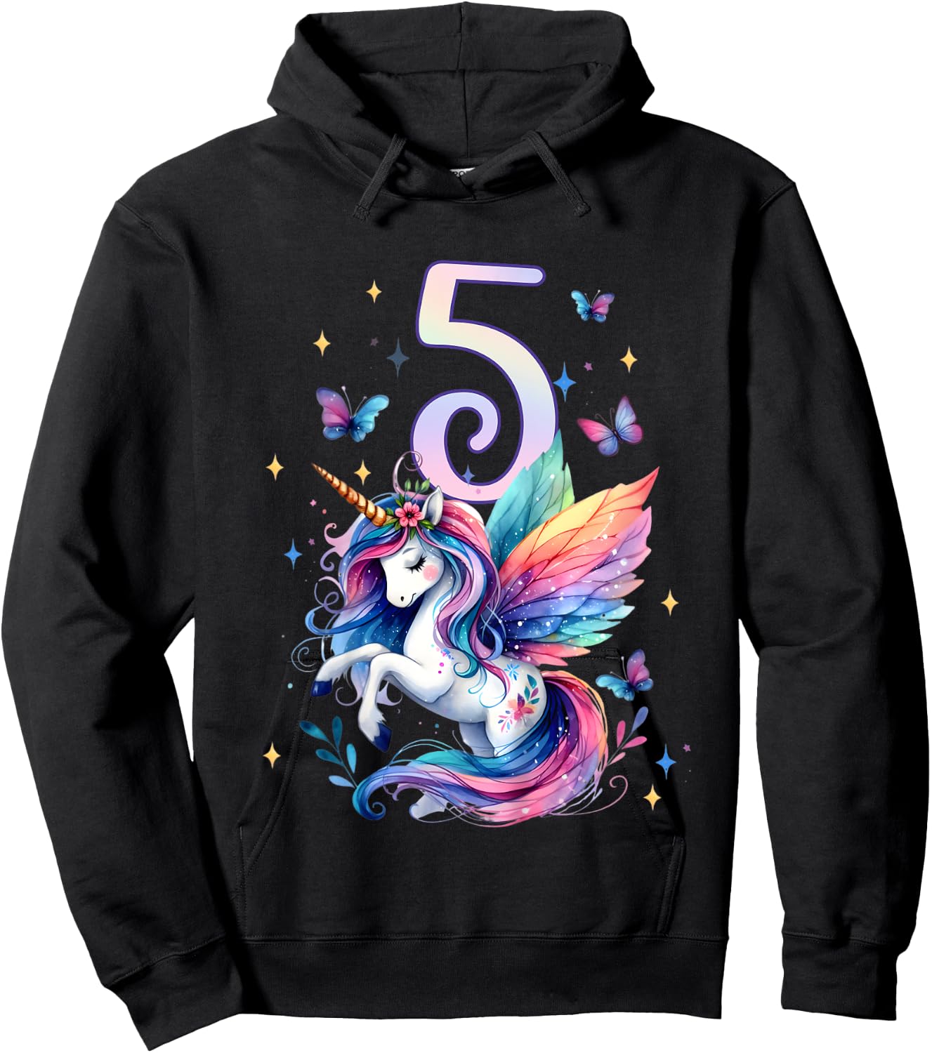 Kids 5th Birthday Unicorn 5 Years Old Five Finally 5 Birthday Hoodie - Hoodie | Black
