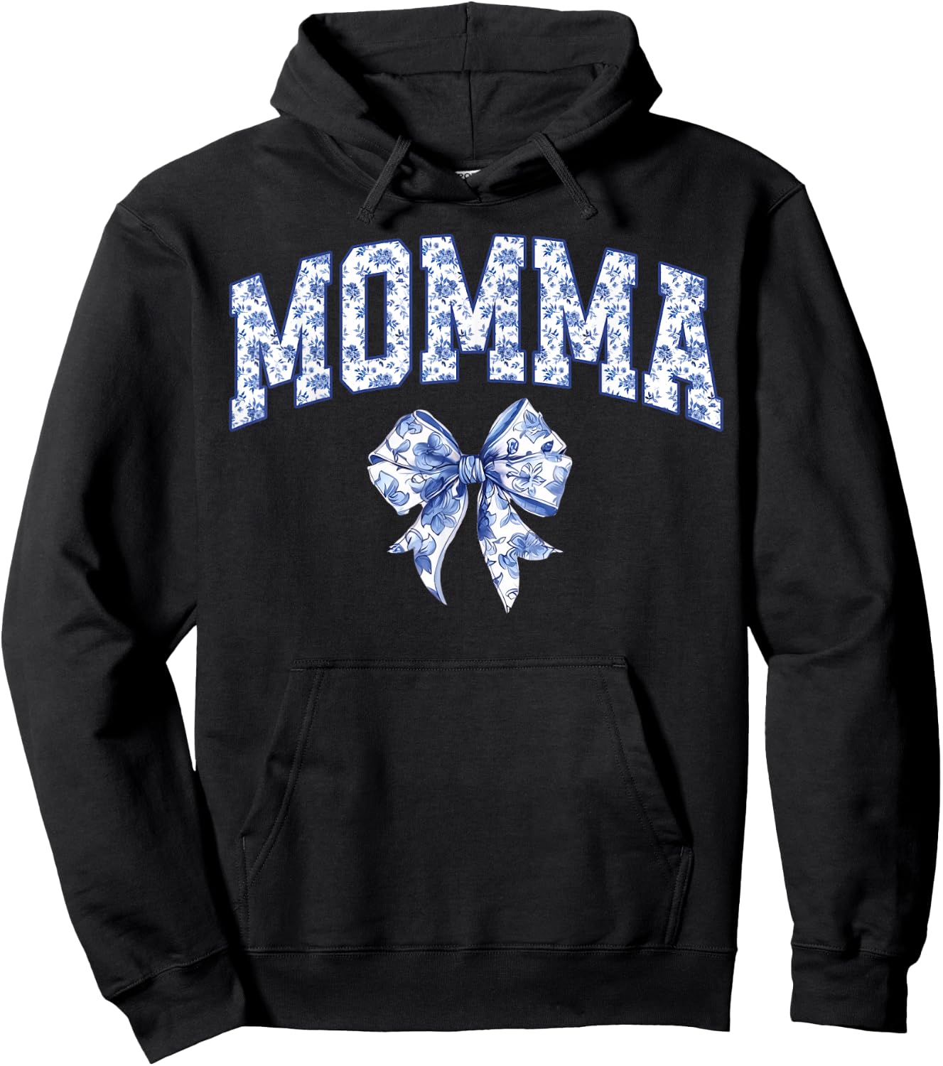 Momma Coquette Toile Blue Bow Floral Family Matching Hoodie - Hoodie | Black