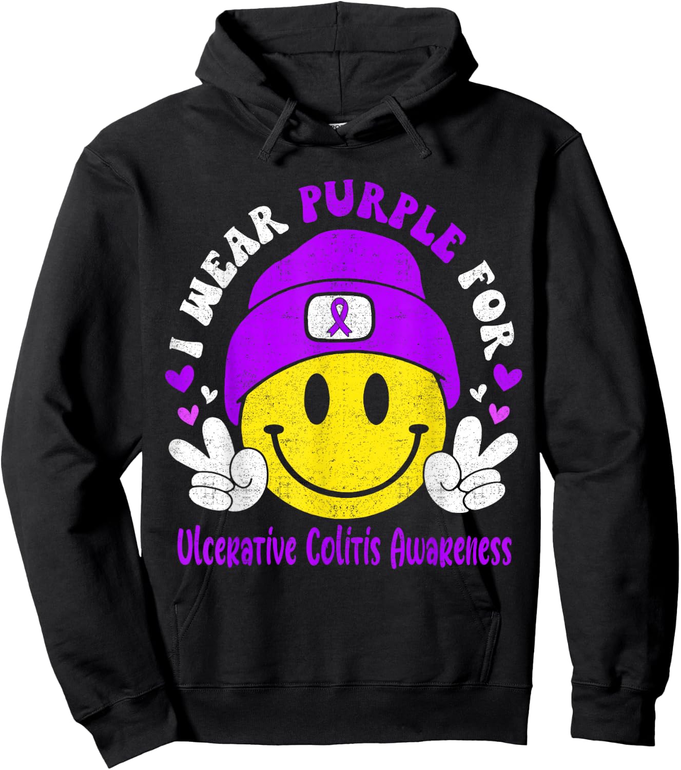 I Wear Purple for Ulcerative Colitis Awareness Hoodie - Hoodie | Black