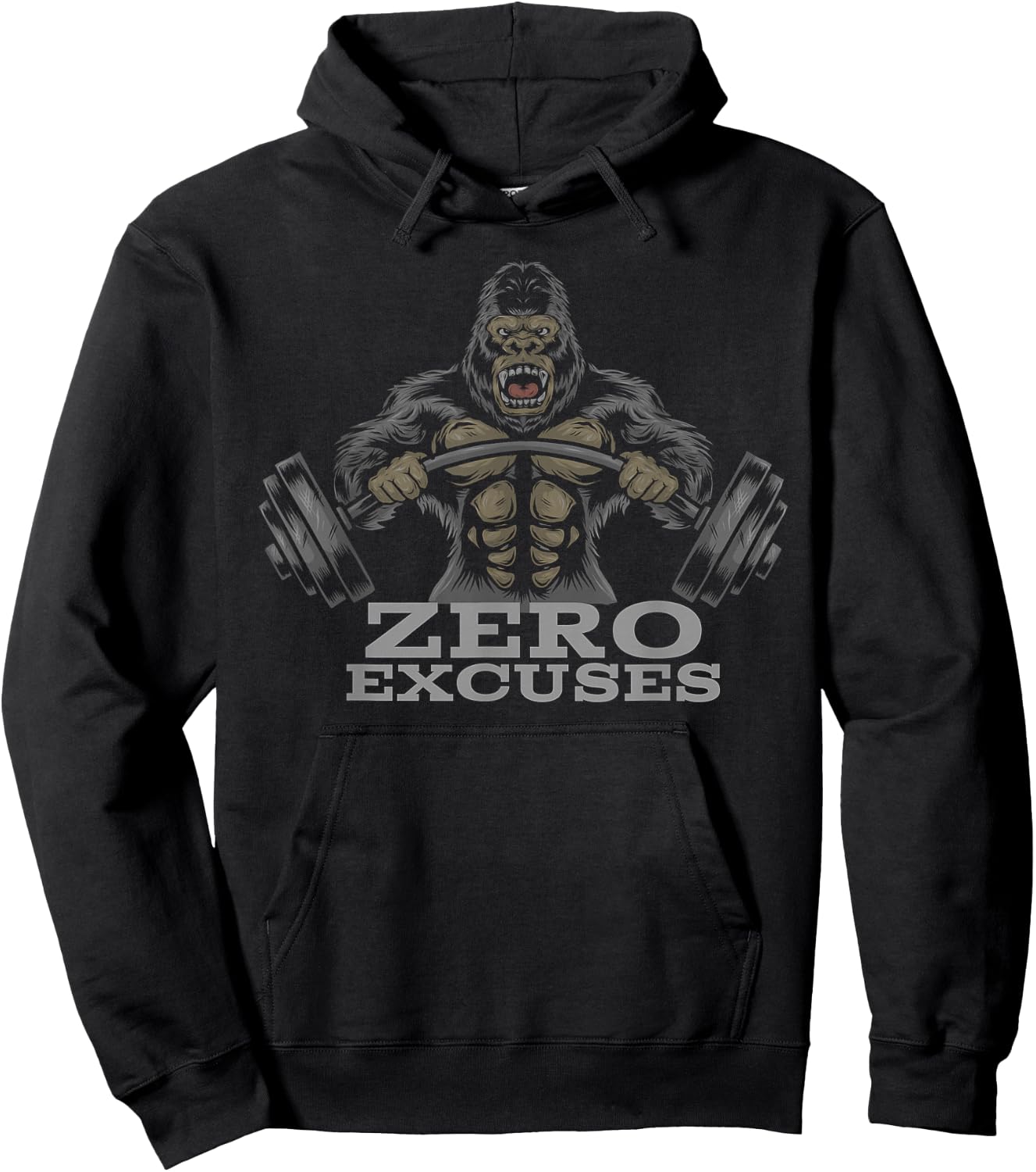 Popular Co. Fitness Weightlifting Gorilla No Excuses Adult Black Hoodie - Hoodie | Black