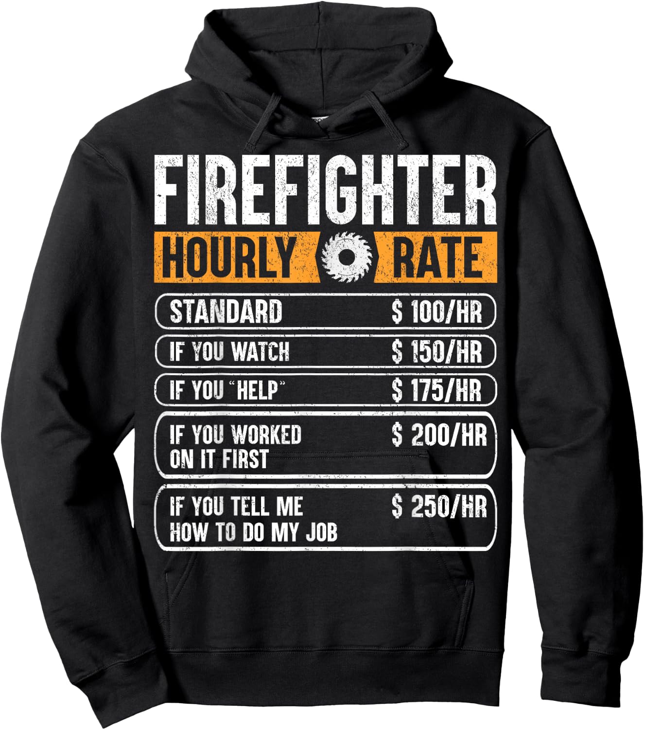 Firefighter Funny Hourly Rate Gifts for Fireman Dad Grandpa Hoodie - Hoodie | Black