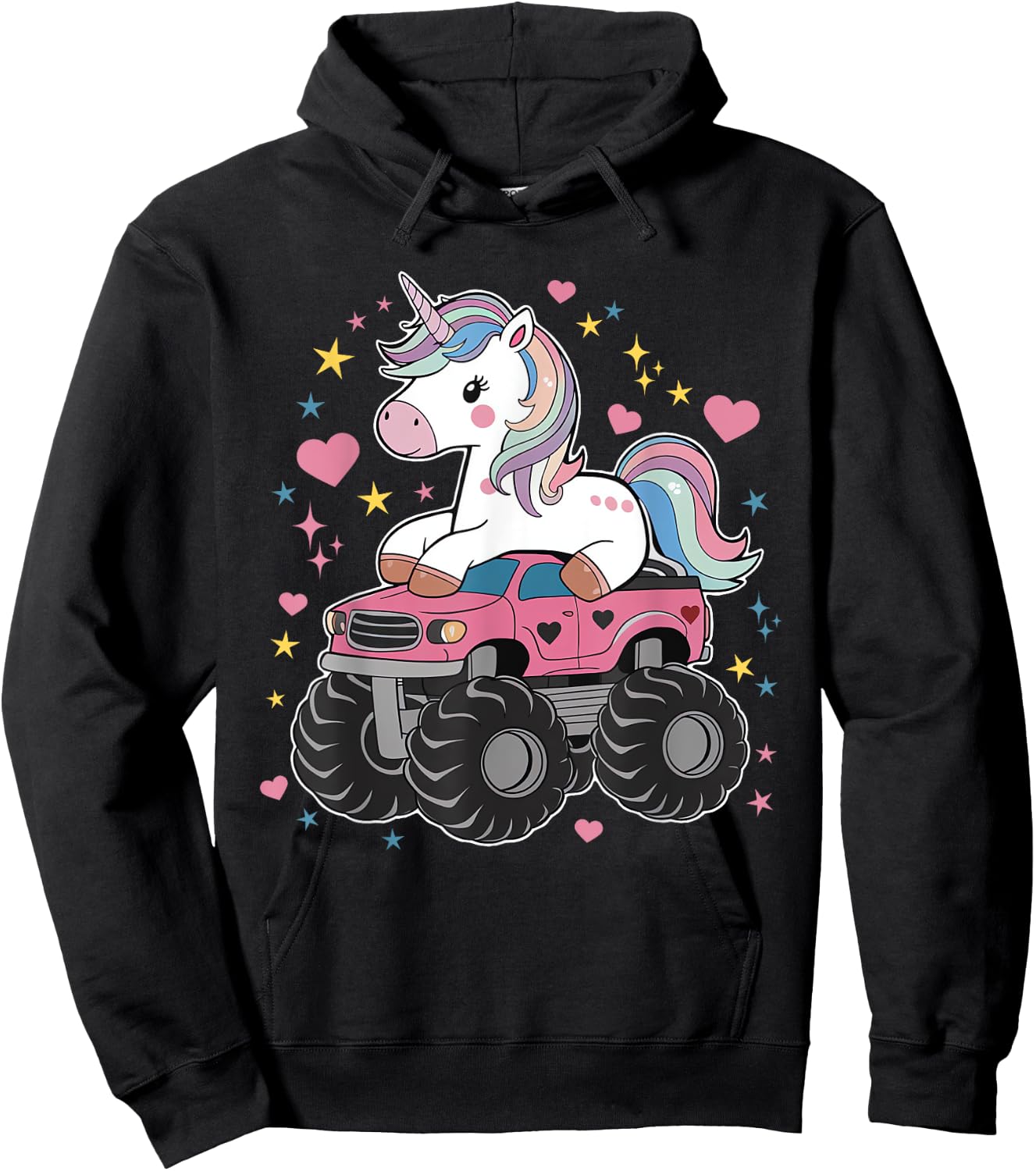 Monster Truck Unicorn Birthday Party Girl Monster Truck Hoodie - Hoodie | Black