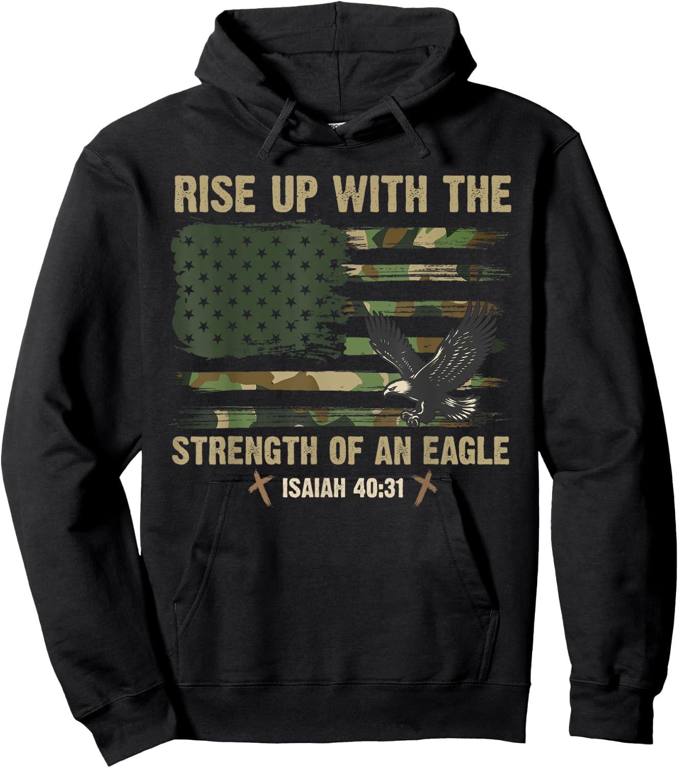 Rise Up With The Strength Of An Eagle USA Camo Flag Jesus Hoodie - Hoodie | Black