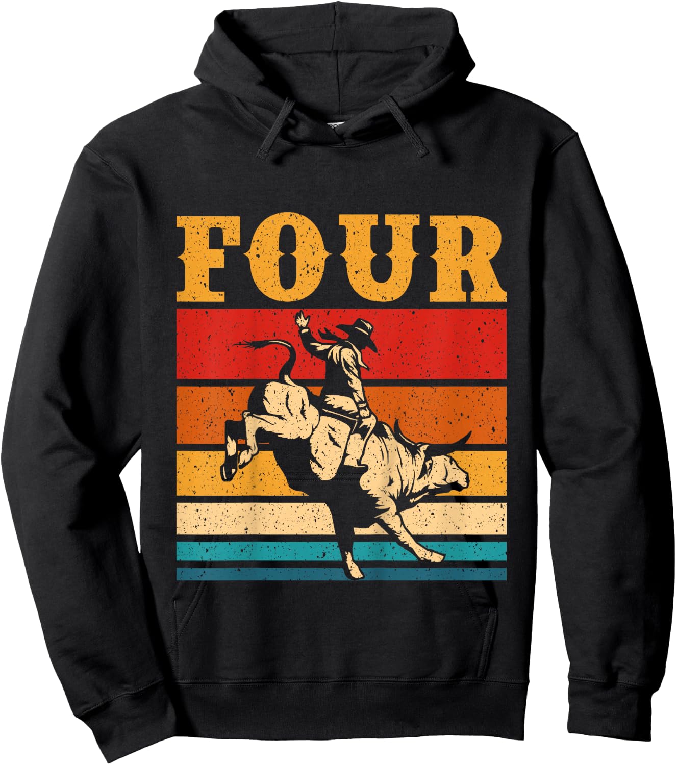 Kids Bull Riding 4th Birthday Cowboy Boy 4 Year Old Western Rodeo Hoodie - Hoodie | Black