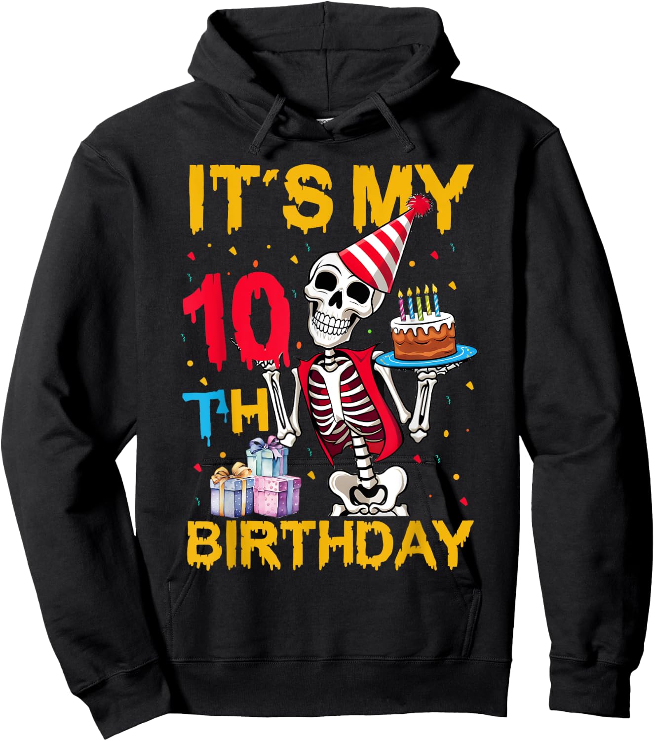 It's My 10th Birthday Party Halloween Skeleton Birthday Hoodie - Hoodie | Black
