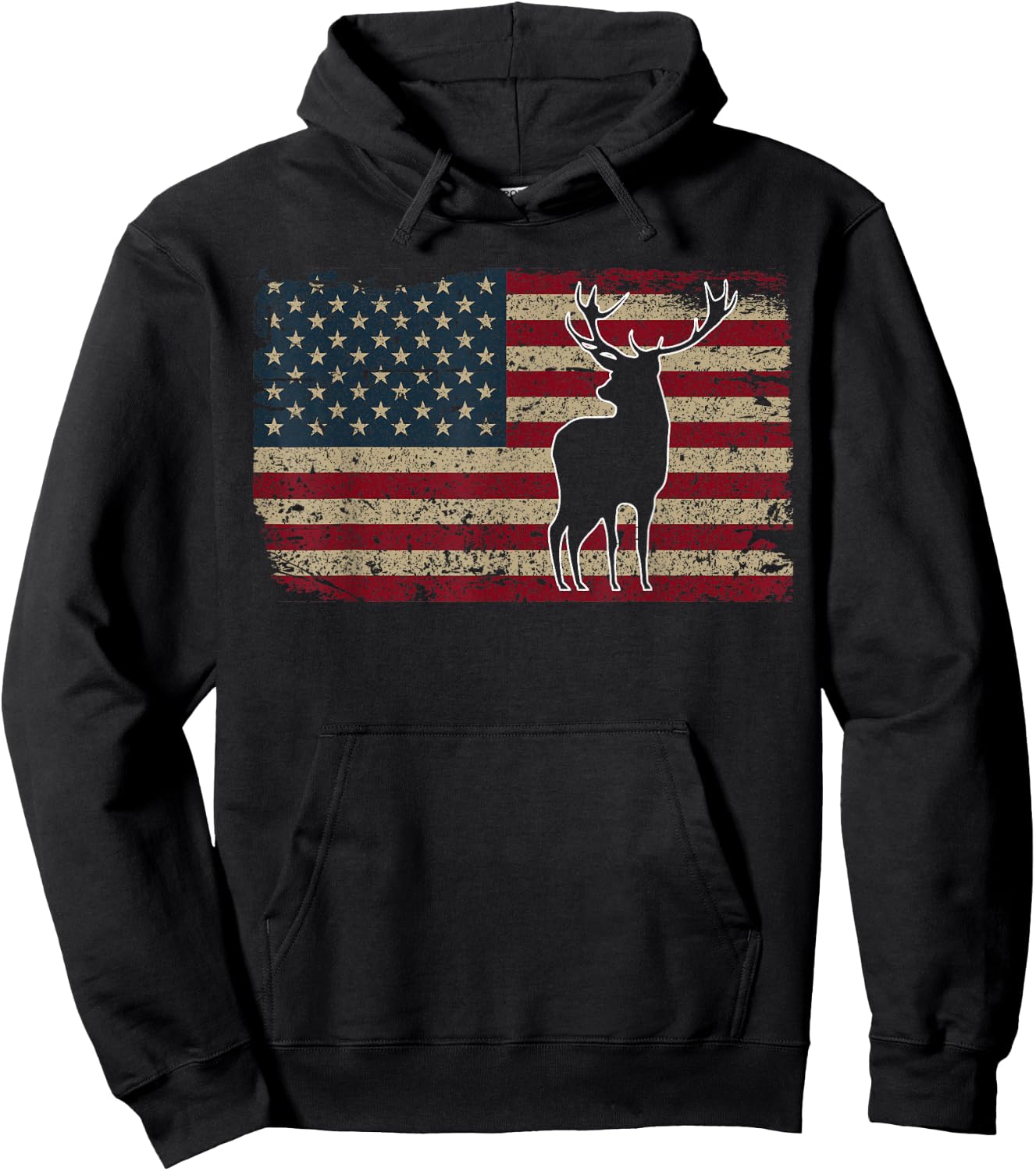 Deer Hunting American Flag I Proud Hunter Gift Men Hoodie - Hoodie | Black