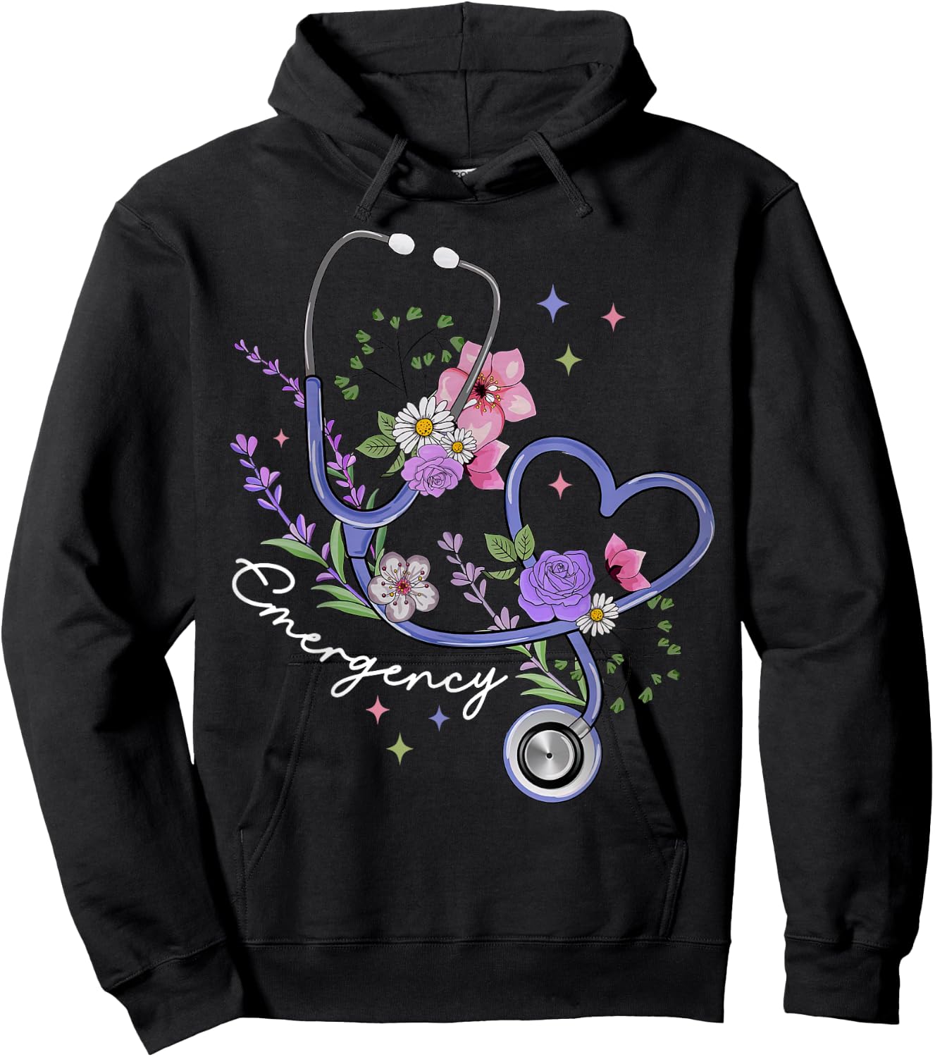 Stethoscope Floral Heart Emergency Department ER Nurse Tech Hoodie - Hoodie | Black