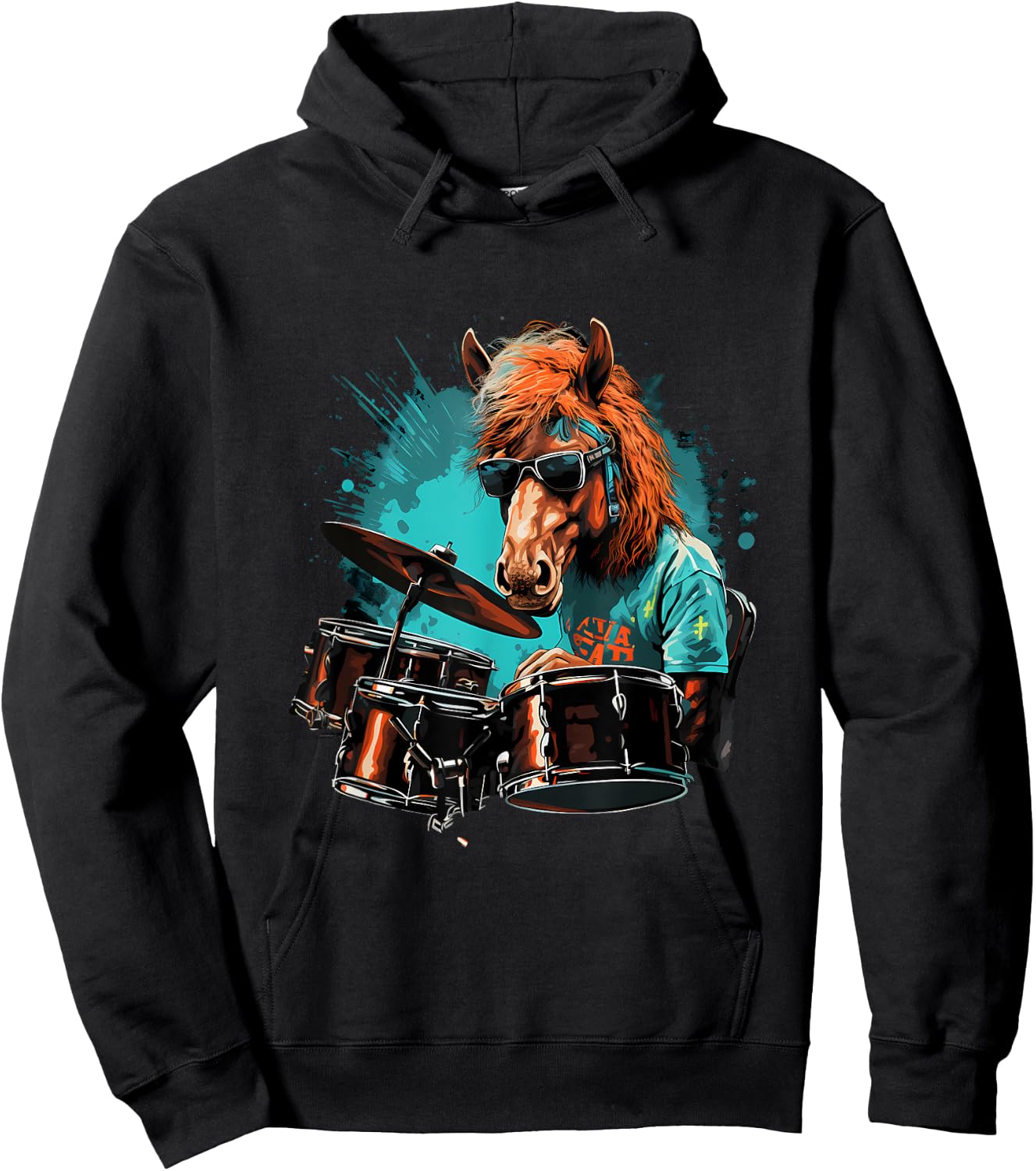 Horse Playing Drums - Animal Horse Lover Drum set Hoodie - Hoodie | Black