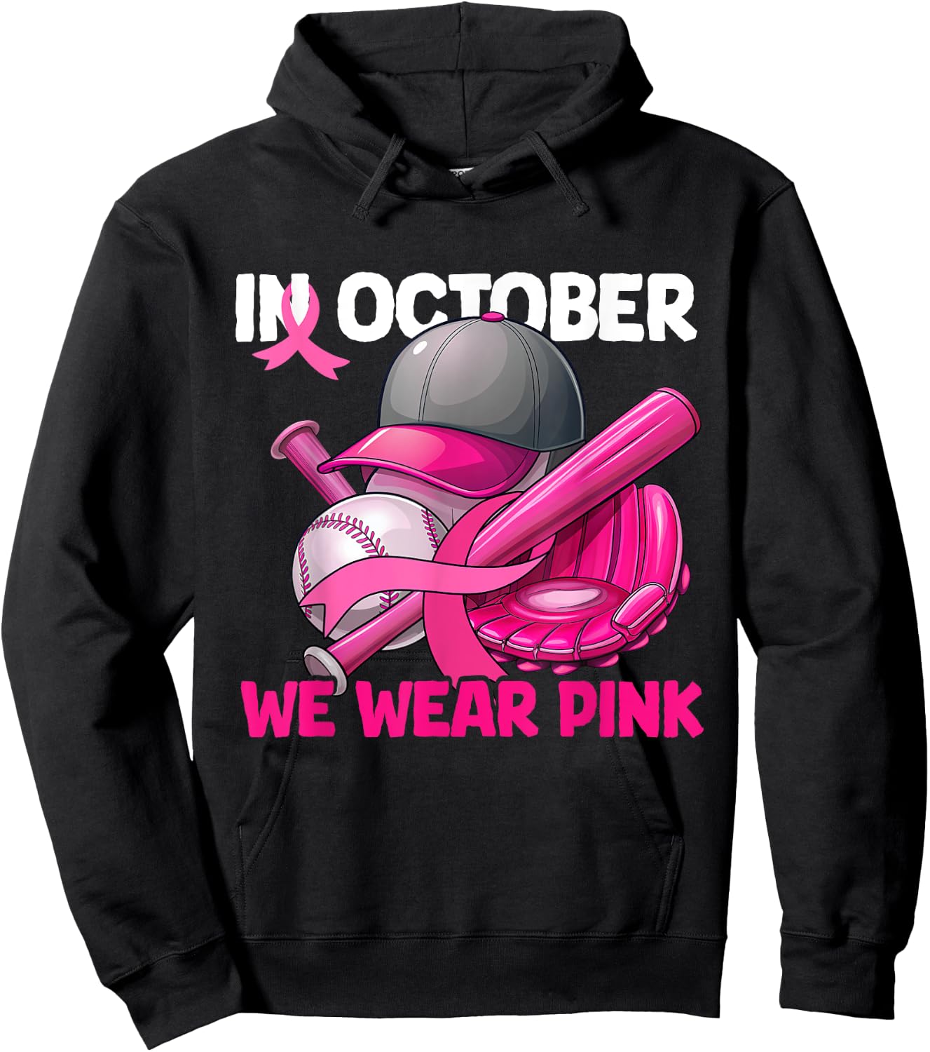 In October We Wear Pink Baseball Breast Cancer Survivors Hoodie - Hoodie | Black