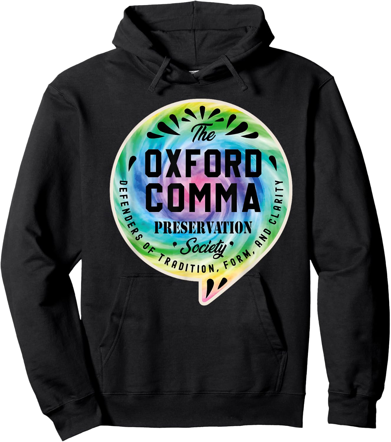 Oxford Comma Preservation Society Team Oxford Comma Tie Dye Hoodie - Hoodie | Black
