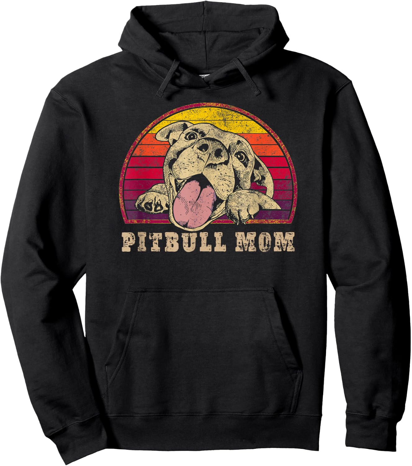 Classic Pitbull Mom | Vintage smiling Pitbull on sunset Hoodie - Hoodie | Black
