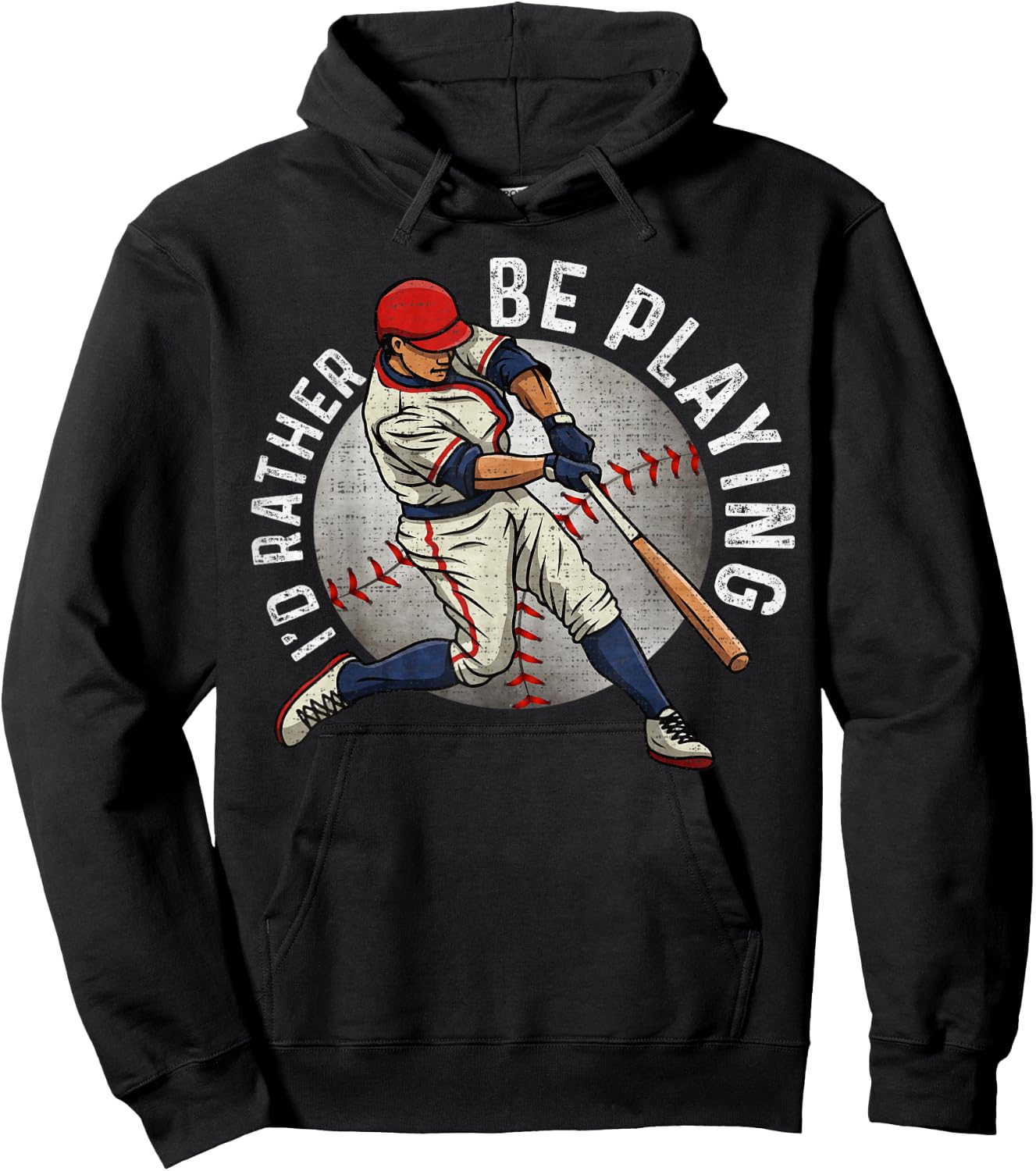 Vintage I'd Rather Be Playing, Baseball Player Lover Hoodie - Hoodie | Black