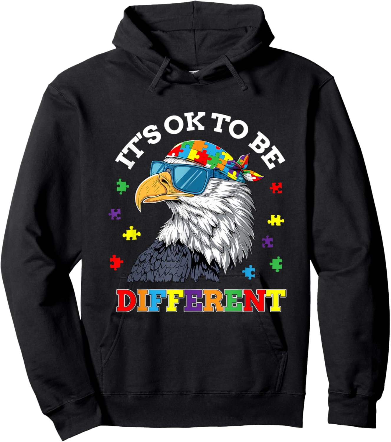 OK to Be Different Autism Awareness Eagle Hoodie - Hoodie | Black