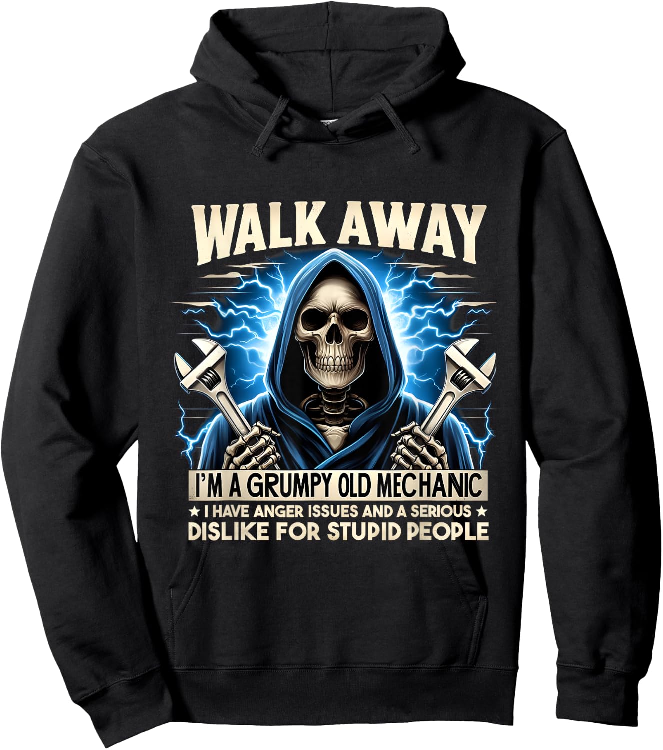 Funny Skeleton Mechanic Walk Away I'm A Grumpy Old Mechanic Hoodie - Hoodie | Black