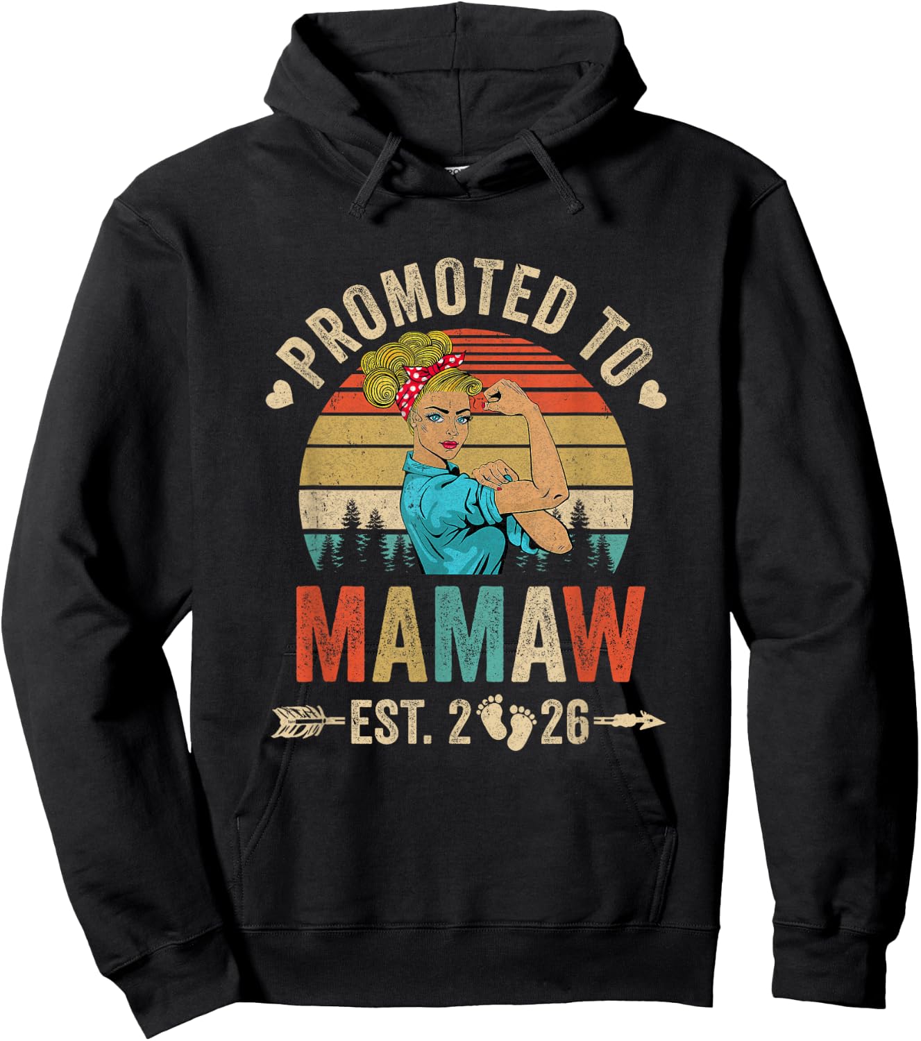 Promoted To Mamaw Est 2026 Retro First Time Mamaw Hoodie - Hoodie | Black