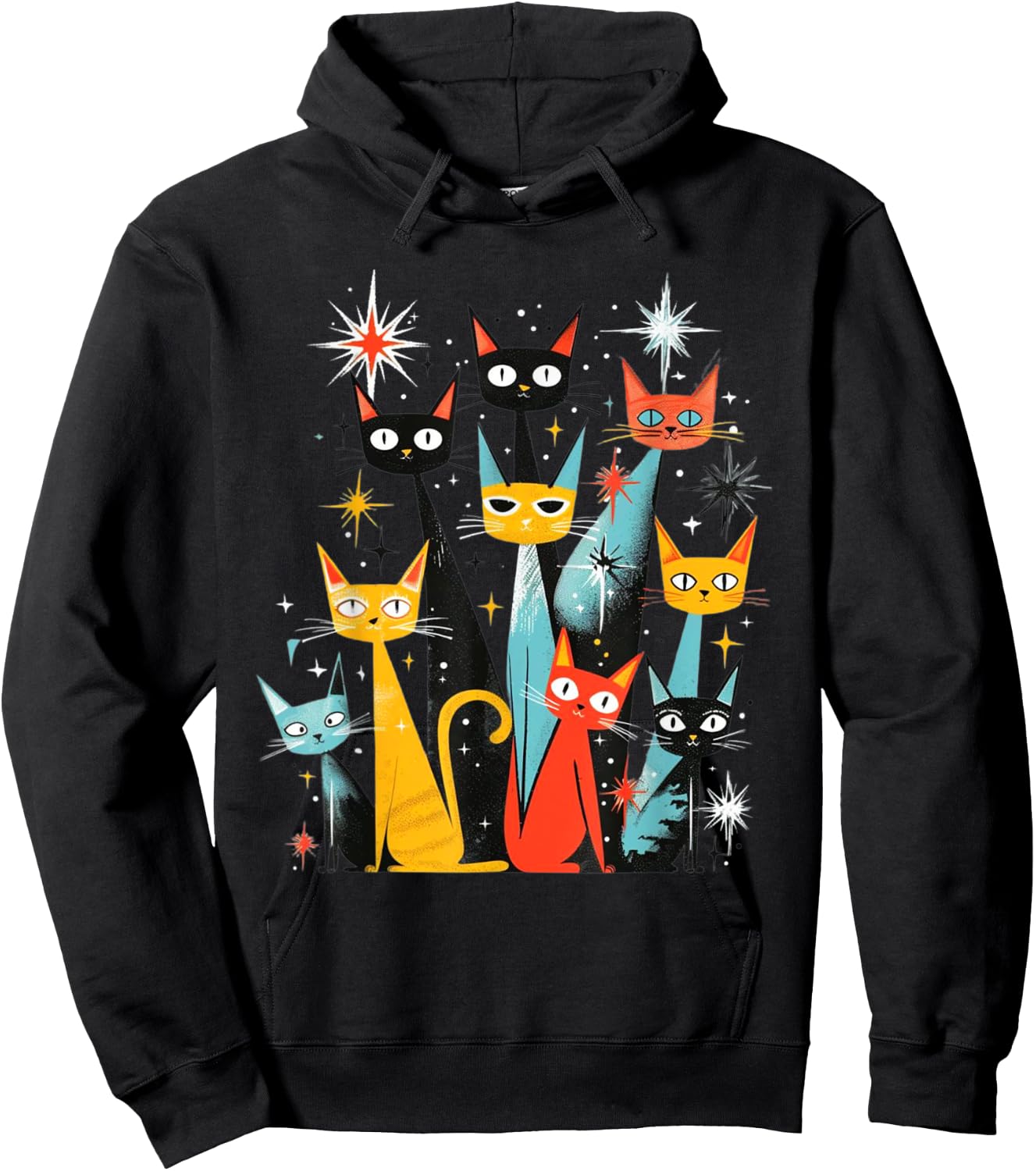 Vintage Retro Mid-Century Modern Look Cats 50s 60s Style Hoodie - Hoodie | Black