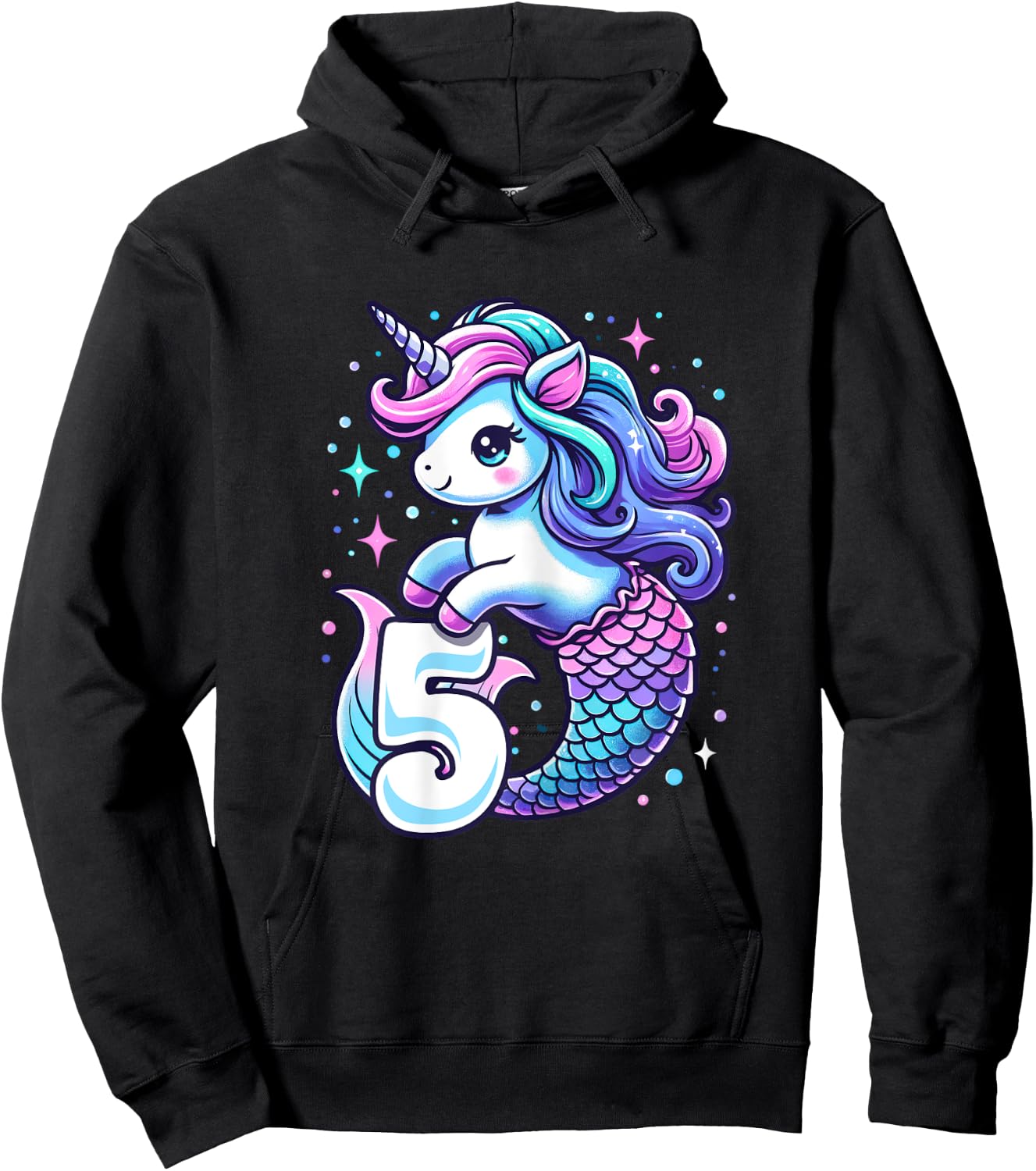 Unicorn Mermaid 5th Birthday 5 Year Old Party Girls Outfit Hoodie - Hoodie | Black