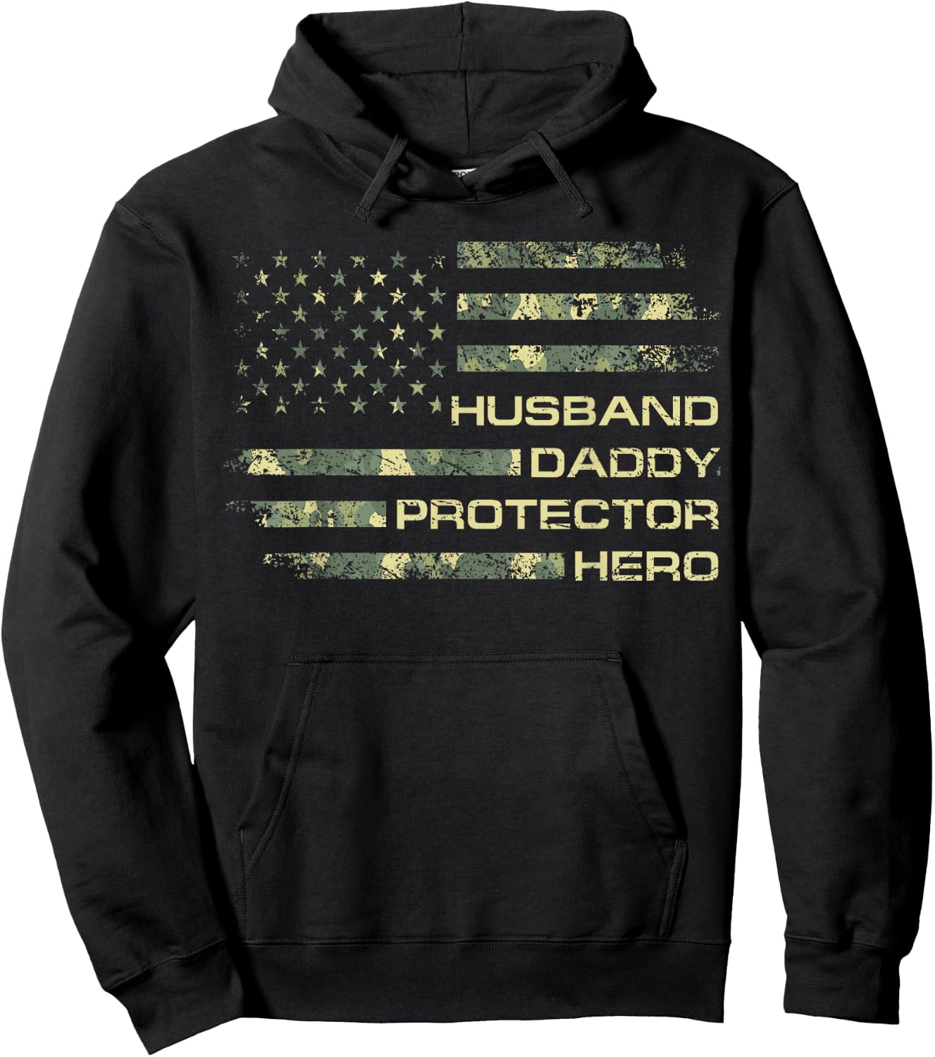 Husband Daddy Protector Hero Camo Flag Men Xmas Patriotic Hoodie - Hoodie | Black