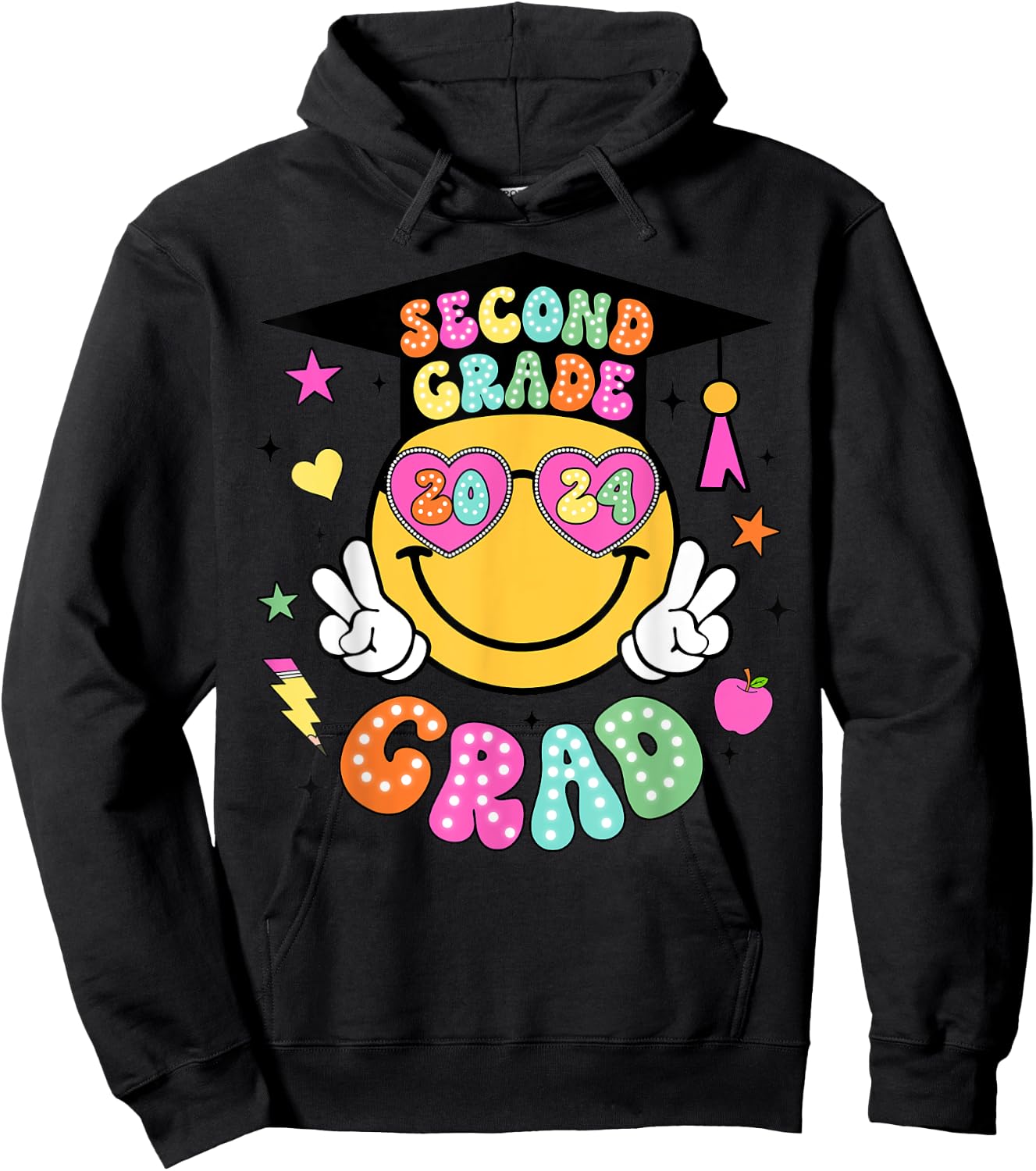 Groovy 2nd Grade Graduate Happy Face Graduation 2024 Grad Hoodie - Hoodie | Black