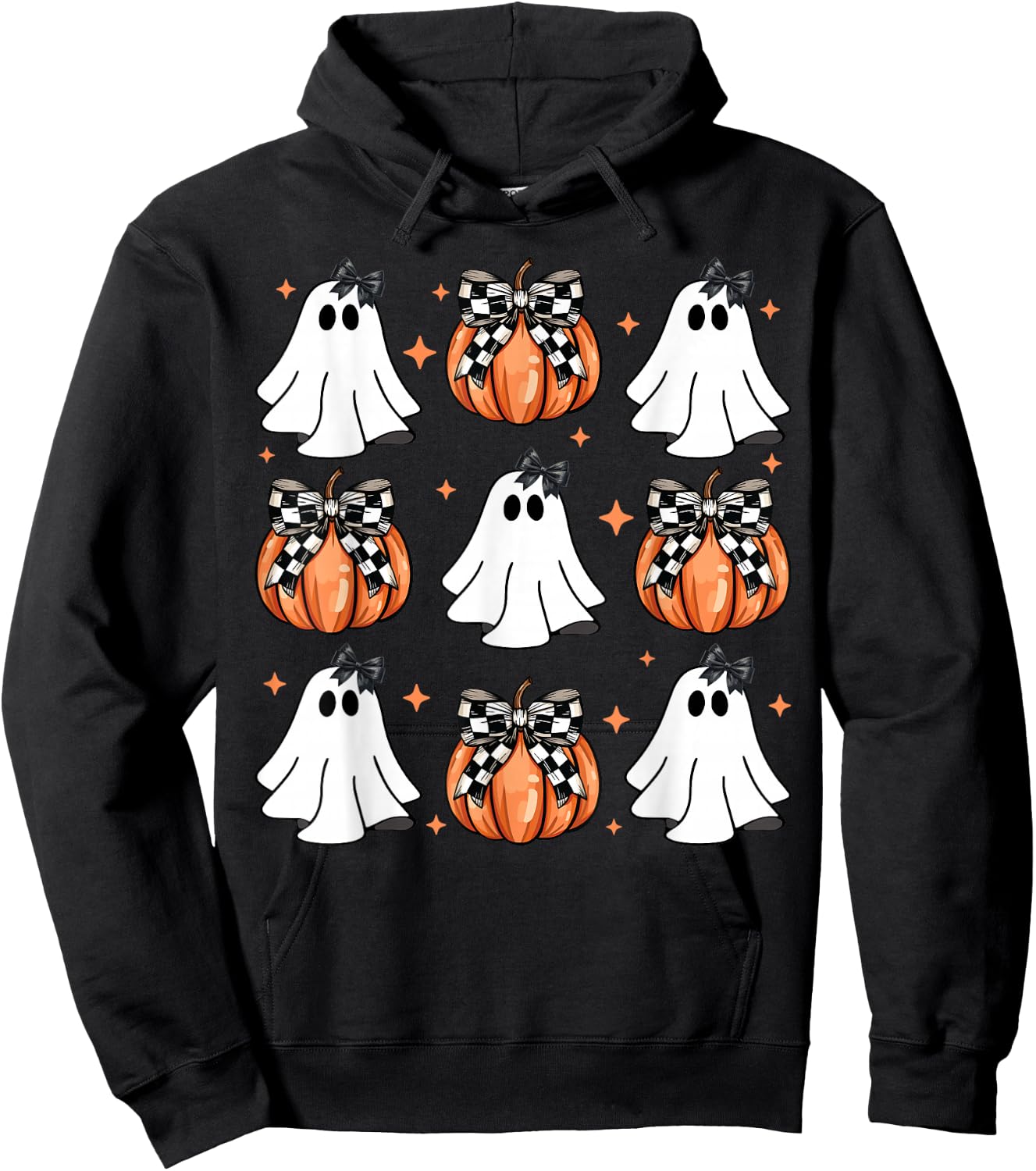 Coquette Bow Pumpkin Ghost Halloween Girly Ghost Women Girl Hoodie - Hoodie | Black