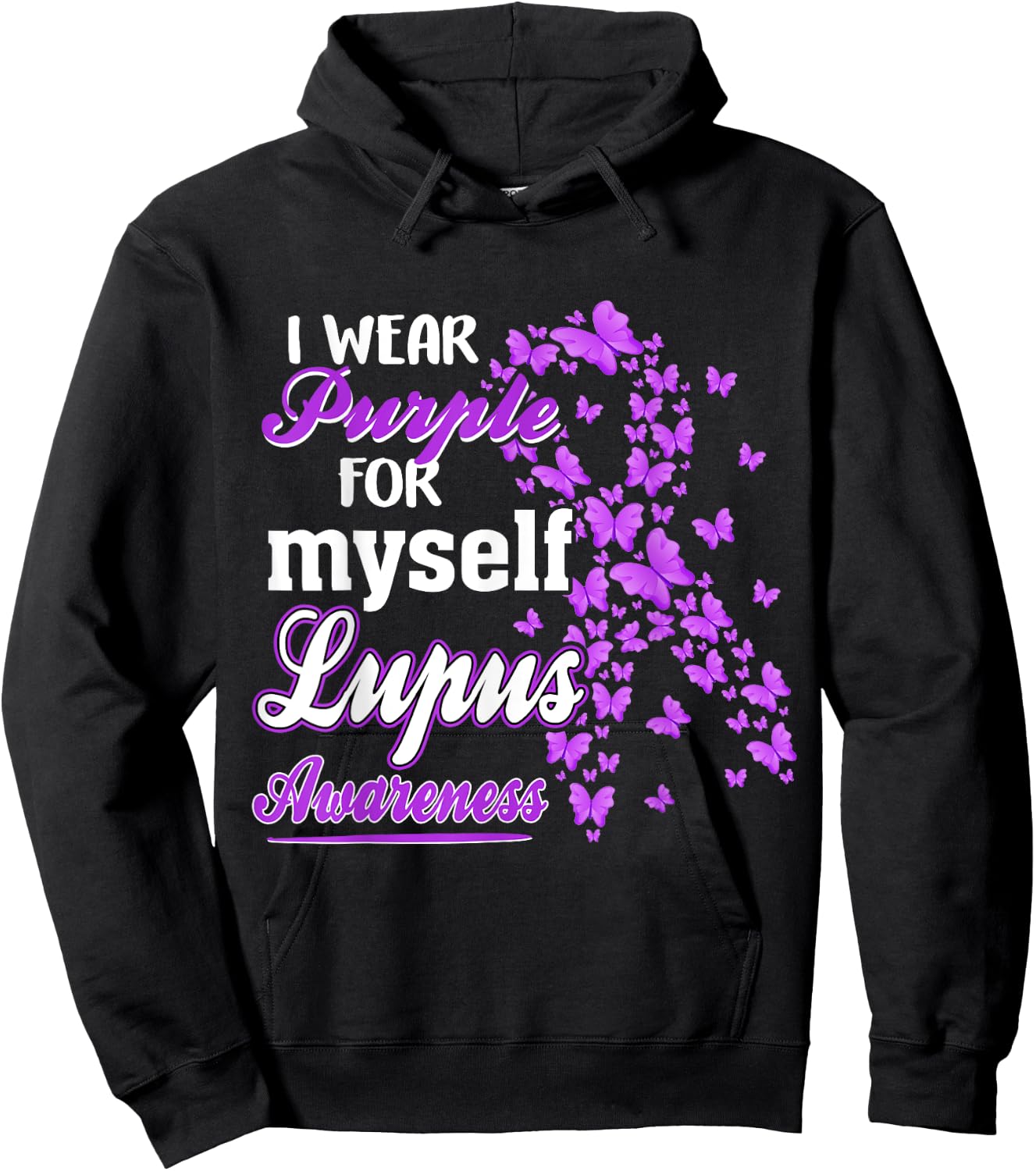 I Wear Purple For My Myself Butterfly Ribbon Lupus Awareness Hoodie - Hoodie | Black